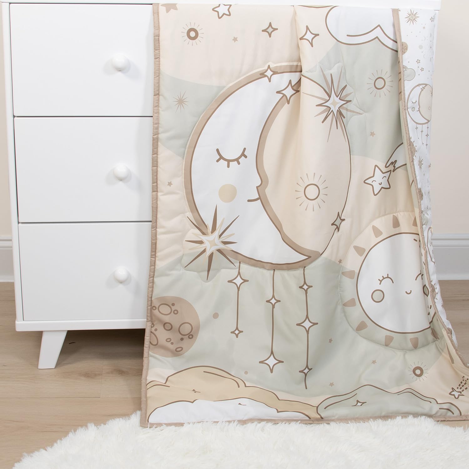 The Peanutshell 5 Piece Baby Crib Bedding Set for Boys & Girls - Newborn, Infant & Toddler Nursery Bed Set Decor with Fitted Crib Sheets, Blanket, Dust Ruffle Comforter - Starry Skies