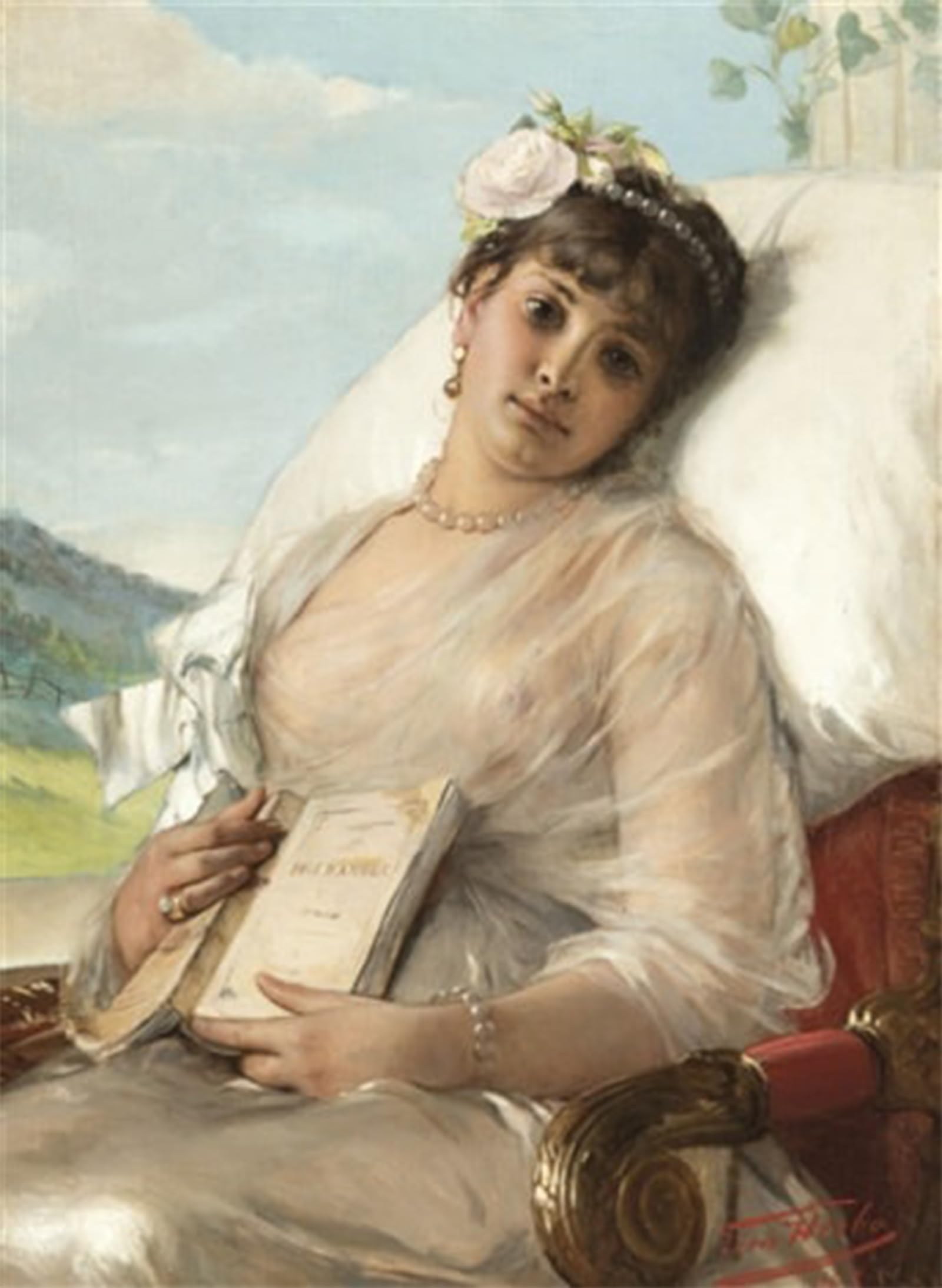 Elegante cuadro de lienzo Giovane donna por León Herbo, pintura artística de 60x90cm para salón 5