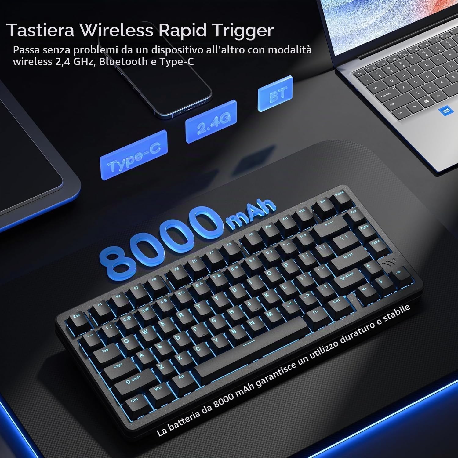 SK75 TMR - Tastiera meccanica senza fili in alluminio, 75% alluminio, ANSI US, pre-lubed POM Switches RGB Creamy Gaming Keyboard, 3 modalità BT5.0/2.4G/USB-C, Hot Swappable Keyboard con