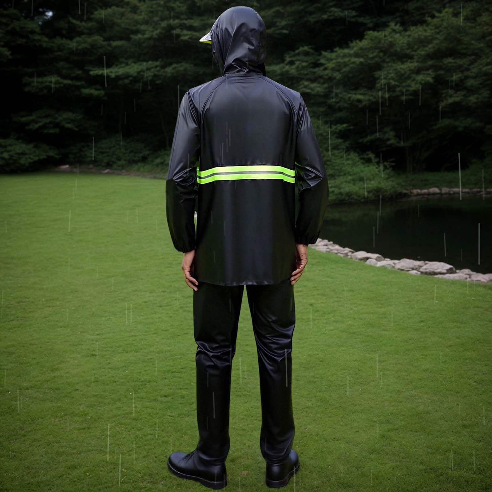 Regenanzug Herren Wasserdicht 2 Stück Regenjacke Mit Regenhose Fahrrad Reflektierender Regenbekleidung Reflektierend Regenkombi Atmungsaktiver Leichter Regenmantel Mit Kapuze