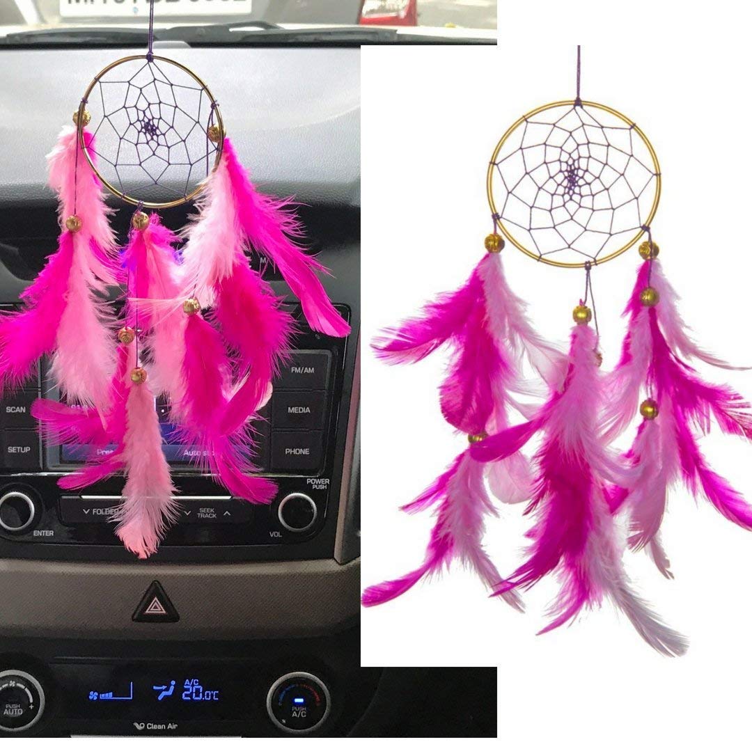 Rooh Dream Catcher ~ Pretty in Pink ~ Handmade hangings (Can be Used as Home Decor, Gift, Wall Hangings, Meditation Room, Yoga Temple, Wind Chime & Car Hanging)