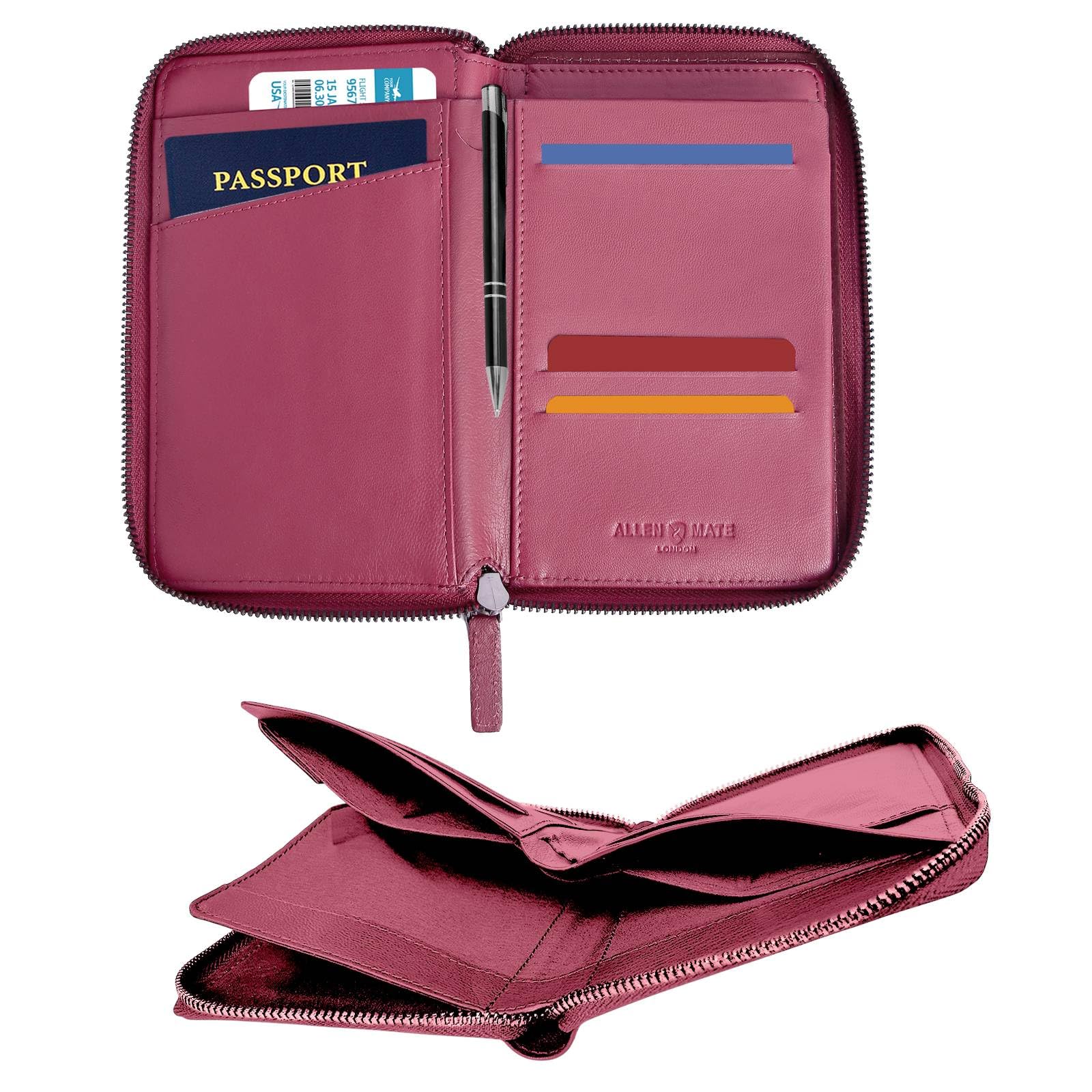 Passport Holder Travel Wallet, 100% Leather RFID Blocking Travel Document Organiser for Men & Women, Maroon, FS, Travel Organiser-image-6