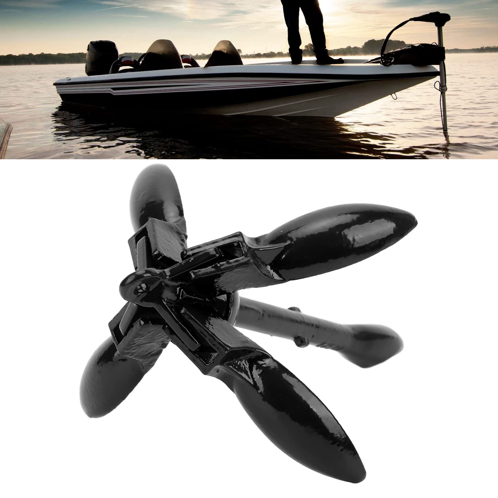 Ancora Pieghevole Marina da 3,5 libbre, Ancora a Rampino a 4 Artigli in Acciaio al Carbonio per Barca da Kayak, Ancora Pieghevole Portatile per Barca con meccanismo di bloccaggio