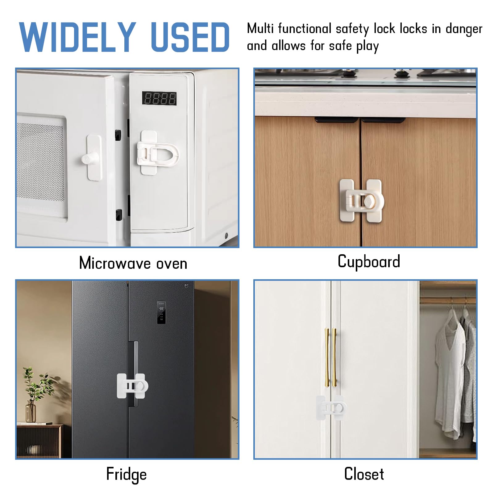 4PCS Serrure de porte de réfrigérateur de sécurité enfant, Blanc, Serrure de Porte de Réfrigérateur, Cadenas Frigo Bébé,Verrou Frigo sans Perçage, pour Tiroirs, Armoires et Appareils