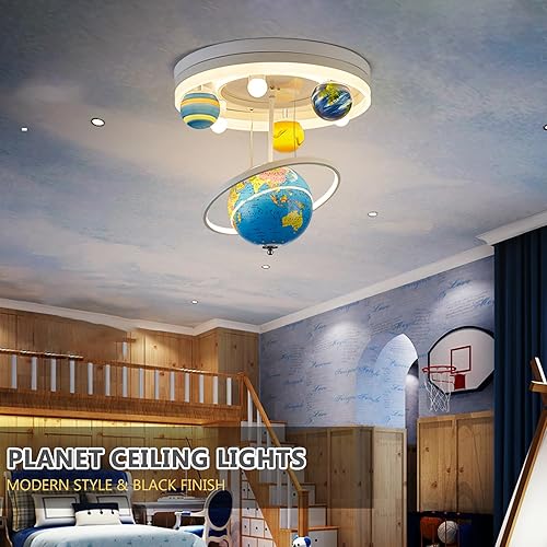 Miniatura 2 de Luz de techo de astronauta de dibujos animados para niños, luz de luna de cristal moderna de 3 luces de cristal con forma de astronauta luz de luna