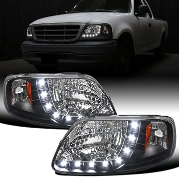 Ronnin - Fits 1997-2003 Ford F150 Expedition 2004 F150 Heritage All-in-One Replacement LED Running Lights Headlights Assembly Pair | Black