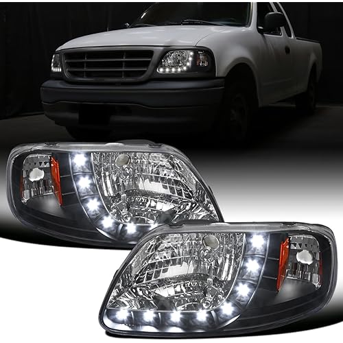 Ronnin - Fits 1997-2003 Ford F150 Expedition 2004 F150 Heritage All-in-One Factory Replacement LED Running Lights Headlights Assembly Pair | Black