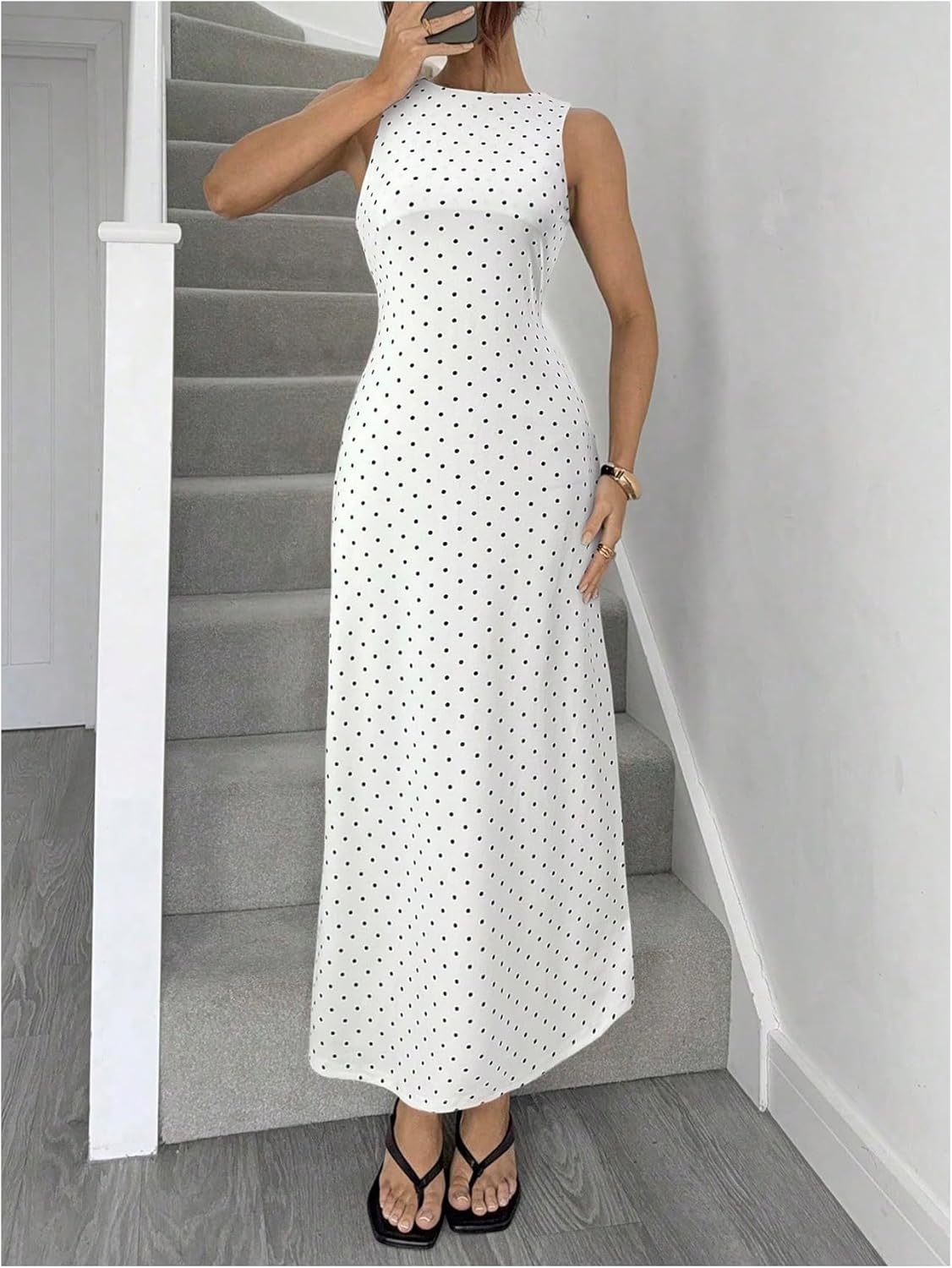 Verdusa Women's Polka Dots Backless Dress Sleeveless Going Out Long Dresses Brunch Outfits - Image 4