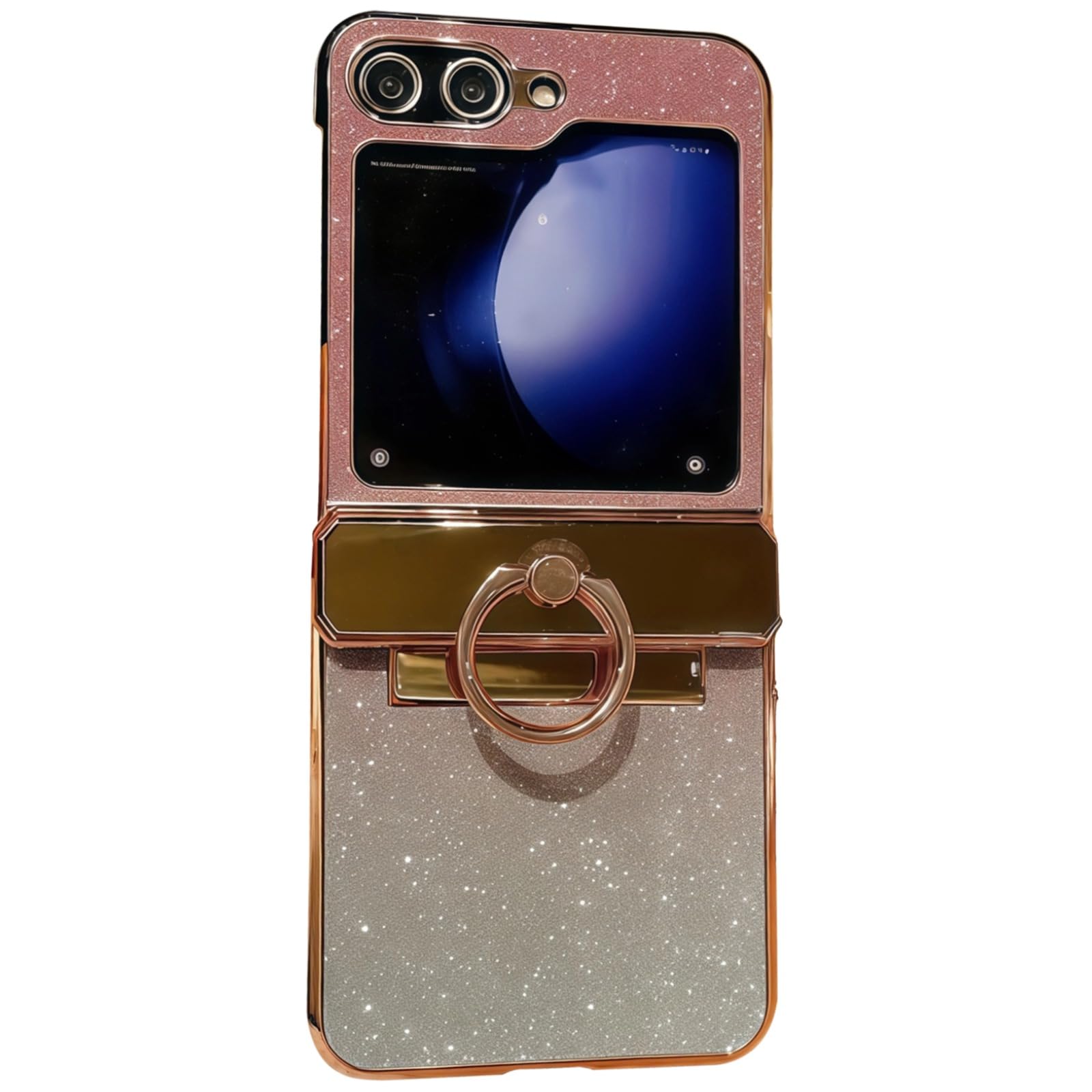 Coque Galaxy Z Flip 6 rose pailleté en PC et PU avec protection de charnière