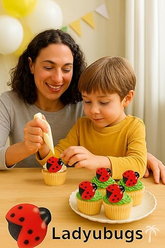 Miniatura 2 de Oasis Supply Decoración comestible de mariquita de azúcar – Juego de 12 piezas – Decoraciones pintadas a mano en rojo y negro para pasteles,