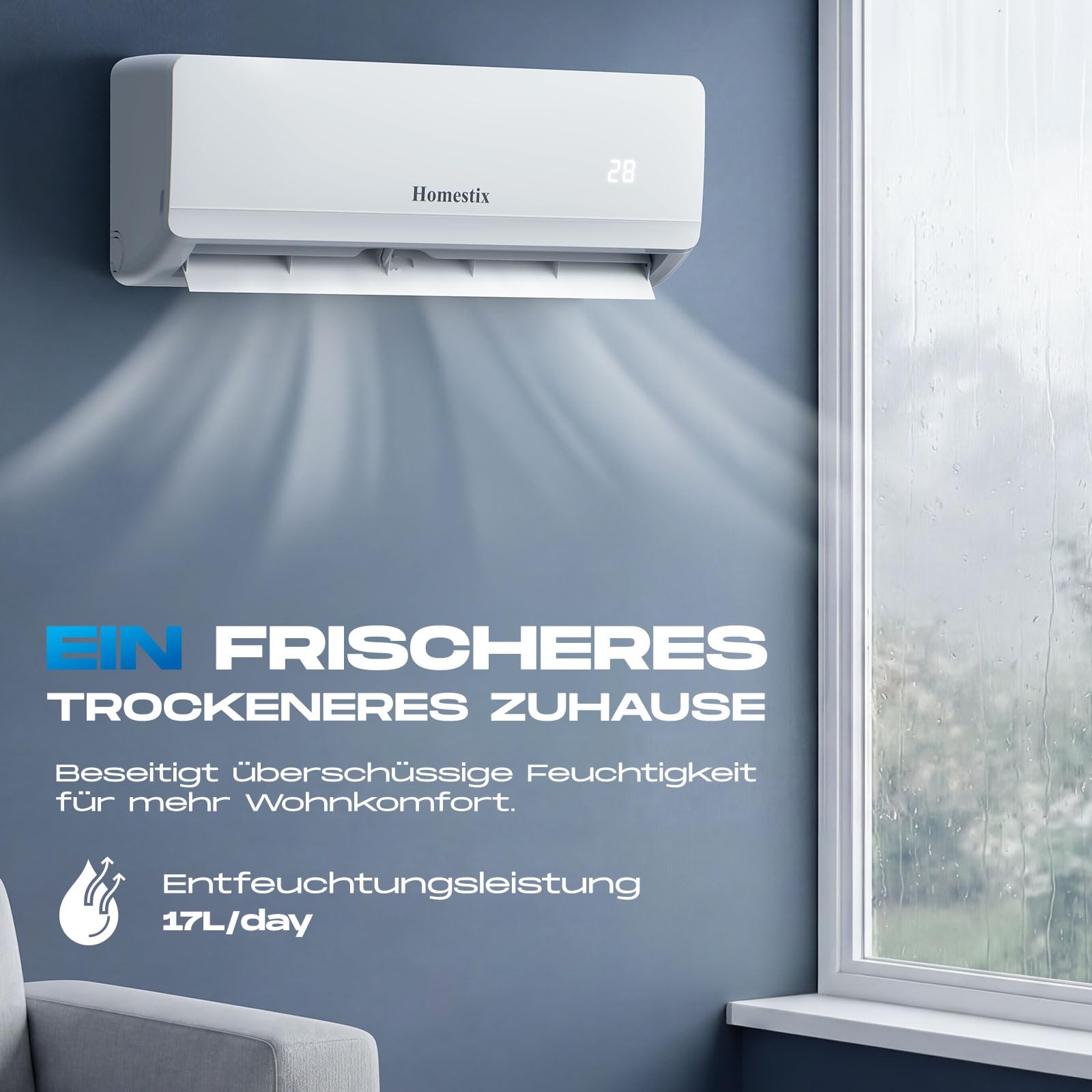 Split Klimaanlage 12000 BTU，4-in-1-Kältegerät mit Heizen, Kühlen, Entfeuchten und Lüften, bis70 m², ultraleise, Fernbedienung & APP, 24h-Timer/Schlaf/ECO-Energiesparmodus, inkl. Montagematerial