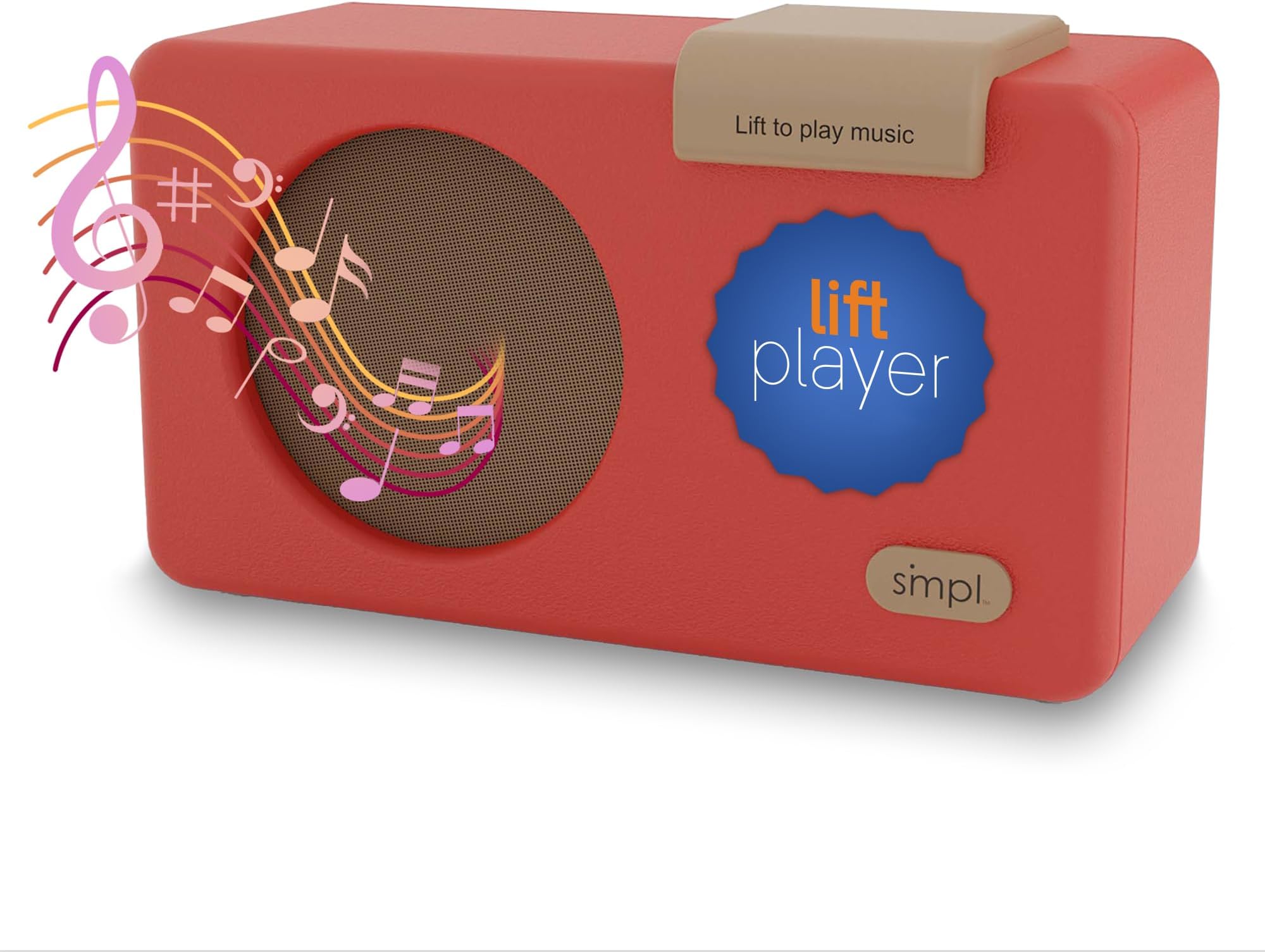 SMPL Music Player with Lifter for Seniors - Audiobooks + MP3 Player Sound, Durable Wooden Enclosure, Retro Look, 4GB USB with 40 Nostalgic Hits - Live Support (Red)
