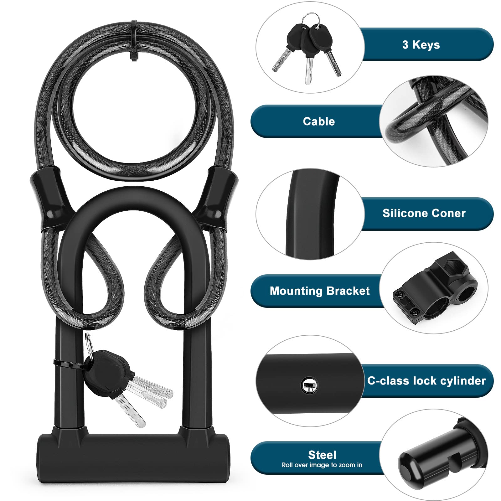 SJSF Y Mini Antivol en U pour Vélo Robuste avec Clé, Vélo Portable