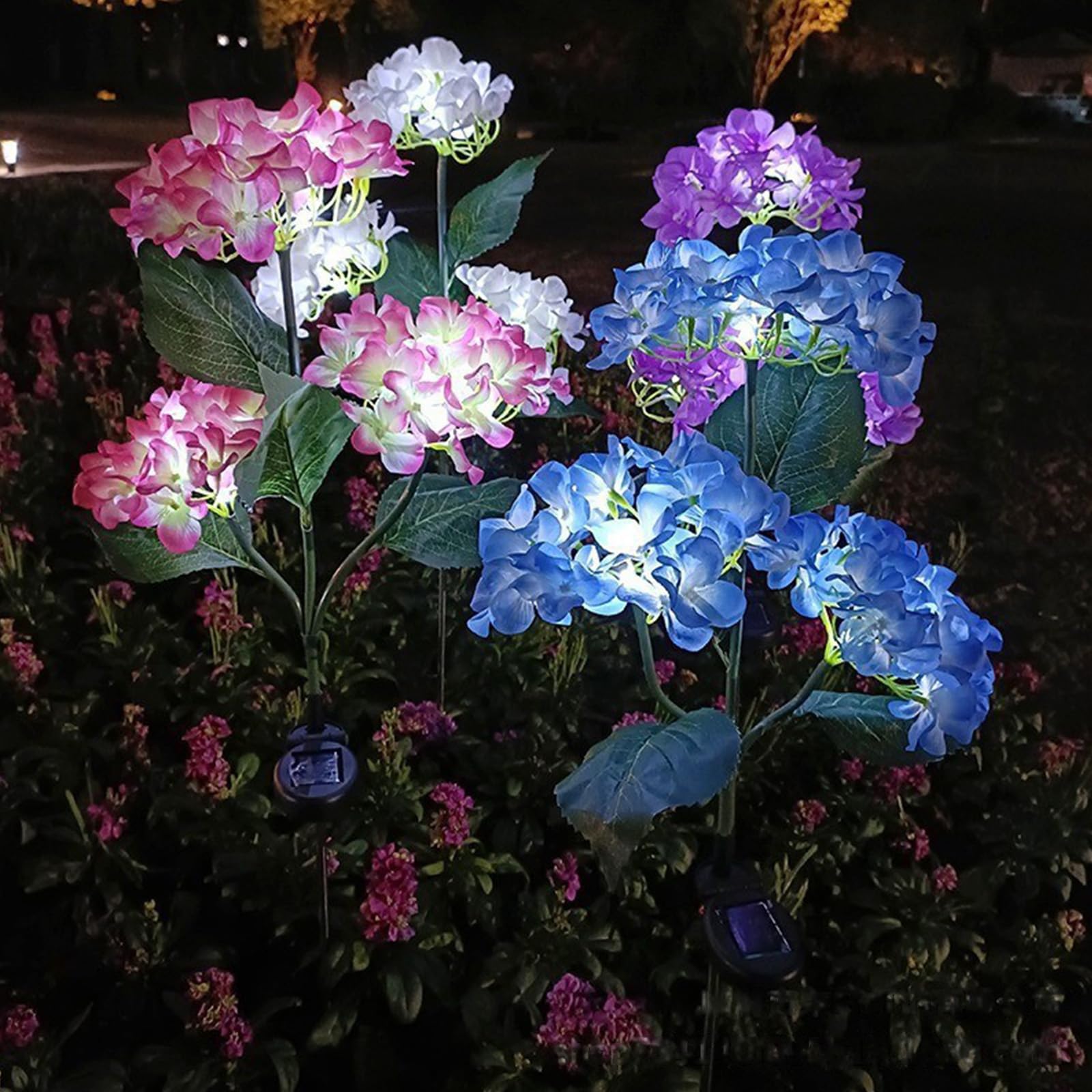 Qunzidress 4Pcs Solar Garden Lights Outdoor Hydrangea Flower Lights, Colorful Ground Plug Hydrangea Flower Light For Pathway Patio Backyard Landscape Yard Decor, Garden Decoration, 10H Lighting Time