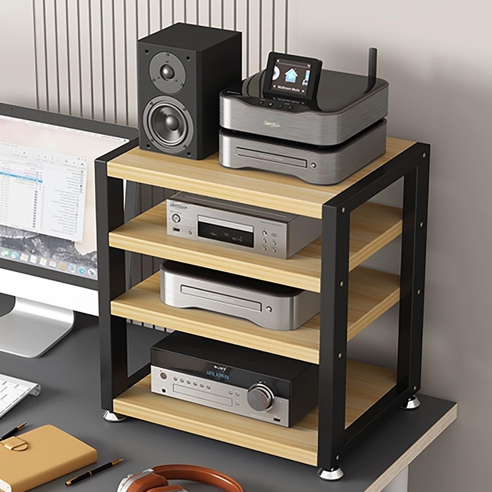 Mueble de audio para dispositivos multimedia con 3 o 4 estantes y soporte de acero