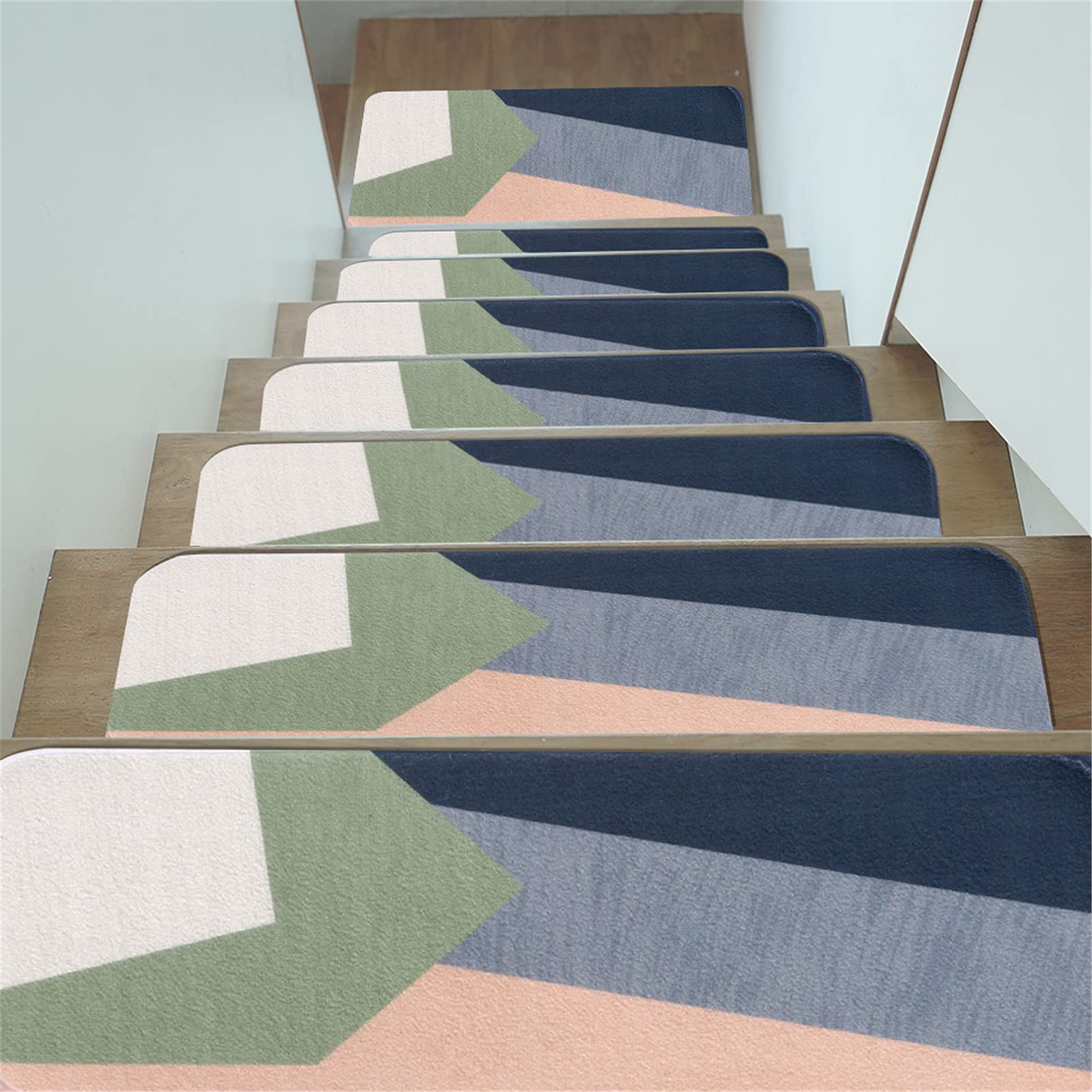 Alfombra Peldaños de Escalera Patrón geométrico 3D peldaños de Escalera Antideslizante Tapetes de Escalera Interior para Perros, Ancianos y niños, Almohadillas de Escalera de decoración de H