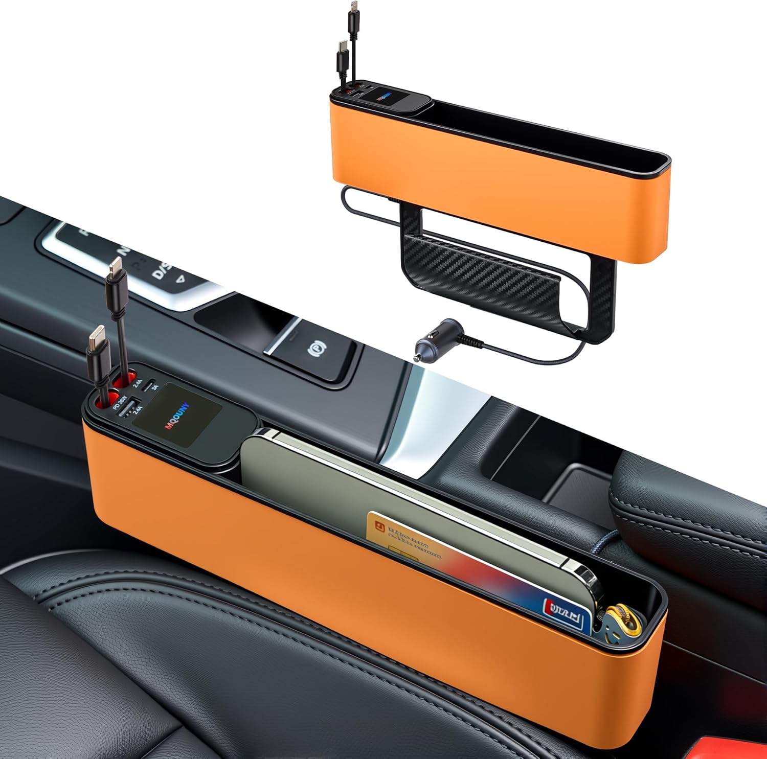 MQOUNY Car Seat Gap Filler with Retractable Car Charger, 36W Cars Adapter USB C Fast Charger for iPhone 17 Pro Max 16 14 13, Multifunctional Seat Side Gap Filler,Car Accessories Birthday Gifts