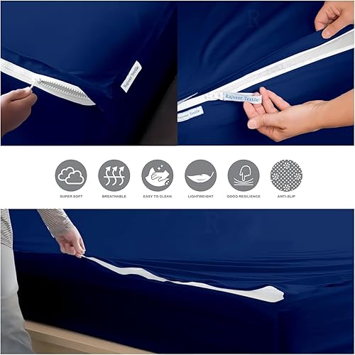 Miniatura 6 de Sábana bajera con cremallera, incluye 1 base ajustable + 2 sábanas con cremallera, fácil de cambiar, sábana bajera de hasta 16 pulgadas de