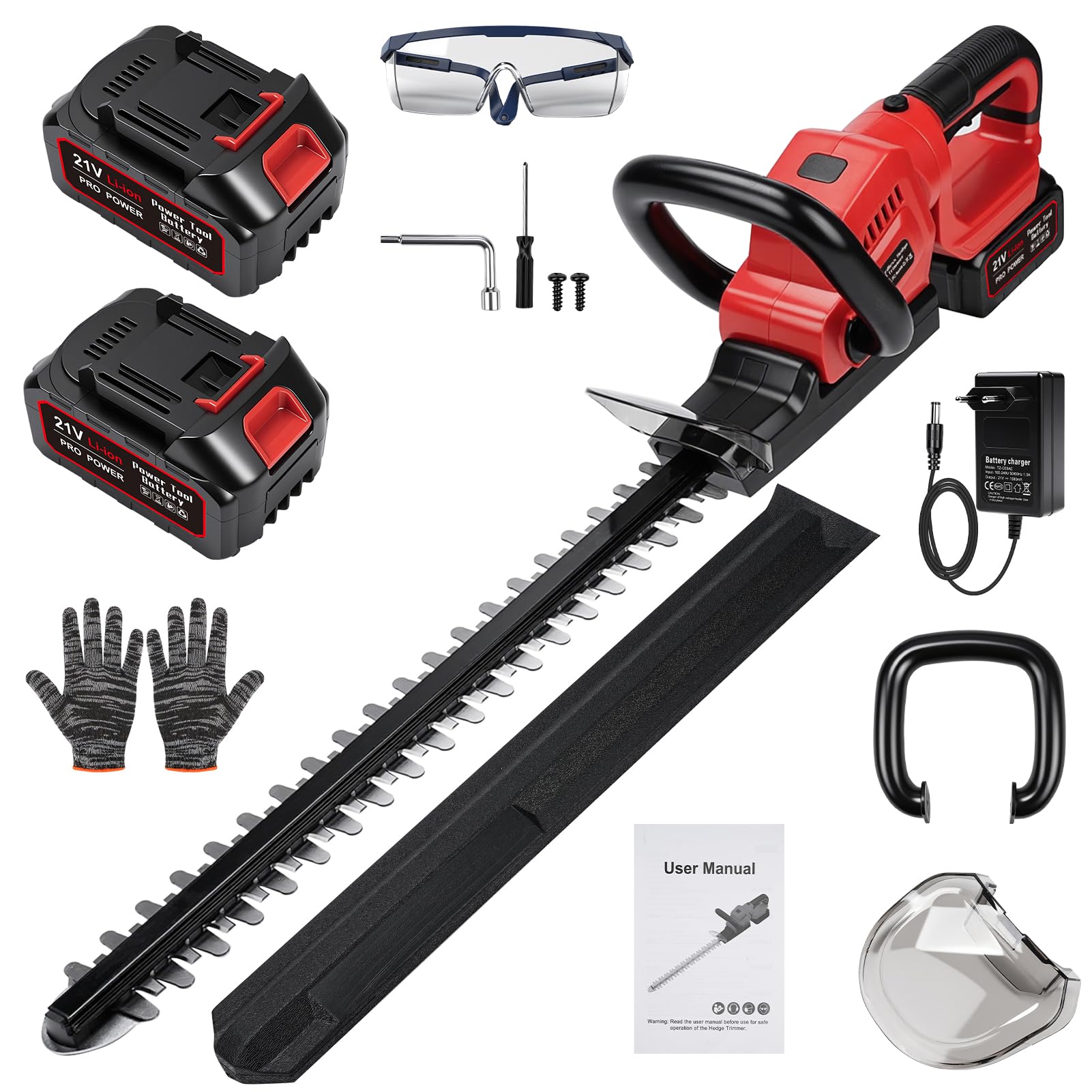 Tijeras Cortasetos de Batería, Cortasetos Eléctrico 850 W, Hoja SK5 de 56 cm, Mango Giratorio 90° y Diseño Ergonómico con baterías de 2 x 3,0 Ah para Setos, Ramas, Arbustos, Ramitas