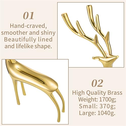 Miniatura 5 de Sziqiqi Escultura de reno para centros de mesa de Navidad, decoración de estatua de cornamenta de ciervo de latón dorado, estatua de alce de metal,