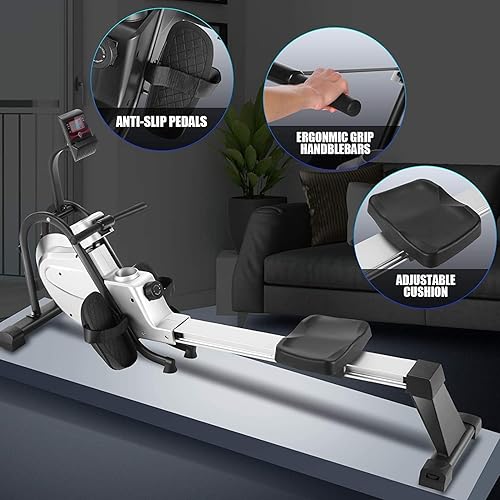 Miniatura 5 de Máquina de remo plegable, magnética plegable con 10 niveles hipersilenciosa para uso doméstico, máquina de remo con monitor LCD, soporte para