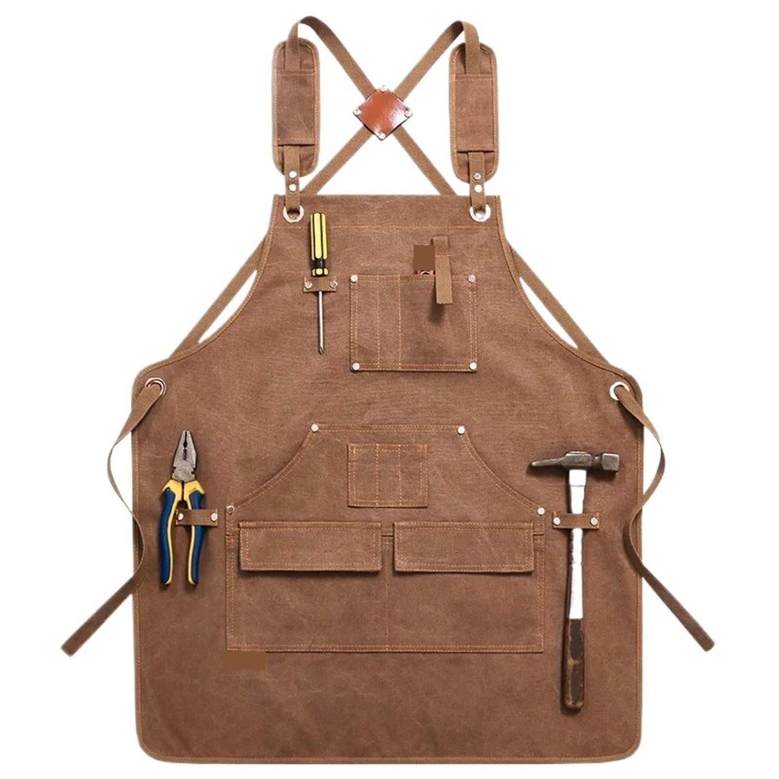 Grembiule da lavoro unisex in tela resistente con tasche portautensili e cinghie incrociate regolabili for la lavorazione del legno e la verniciatura per Fabbro, Carpentiere