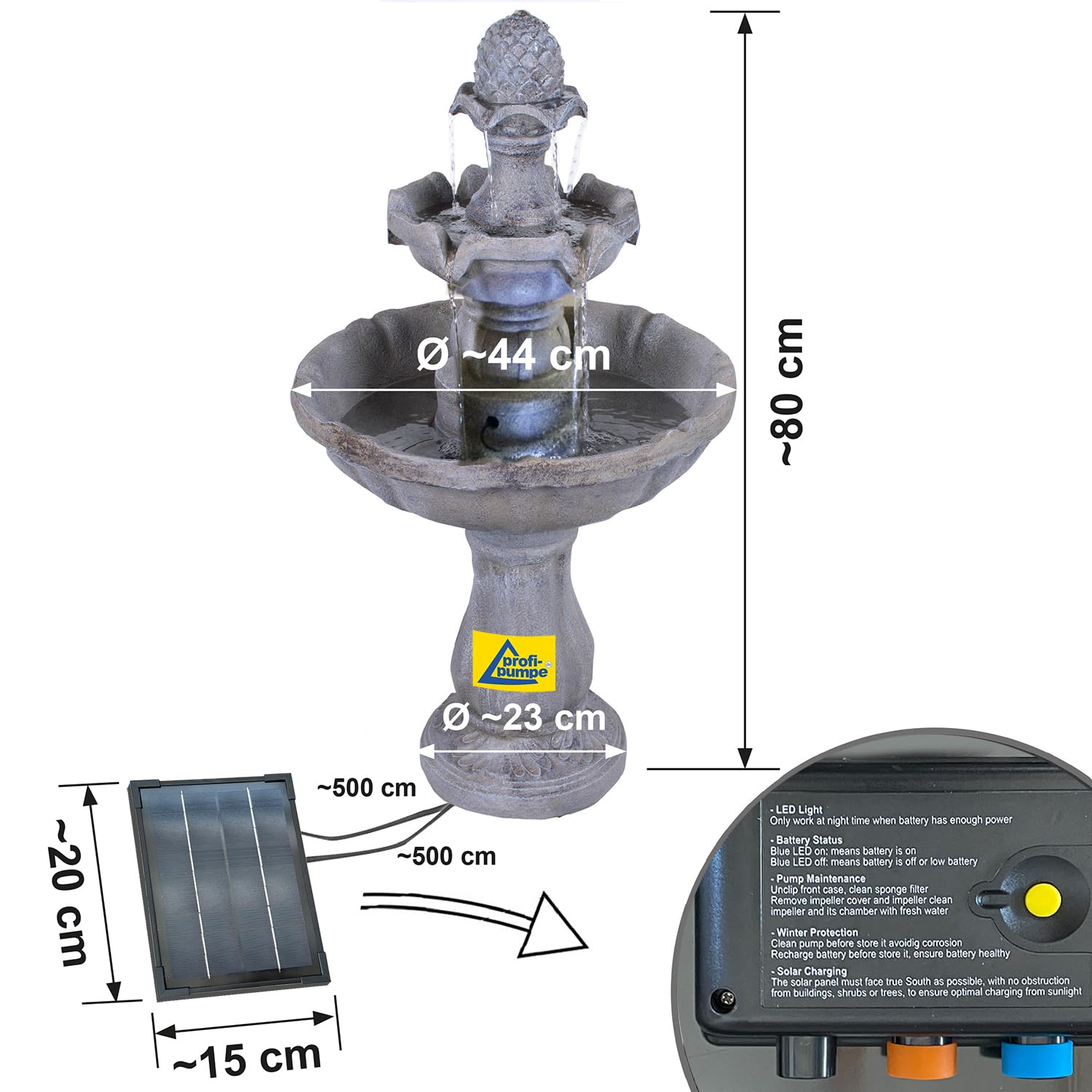 Solar Gartenbrunnen Brunnen Solarbrunnen Zierbrunnen Vogelbad Wasserfall Gartenleuchte Teichpumpe - Springbrunnen Wasserspiel für Garten, Gartenteich