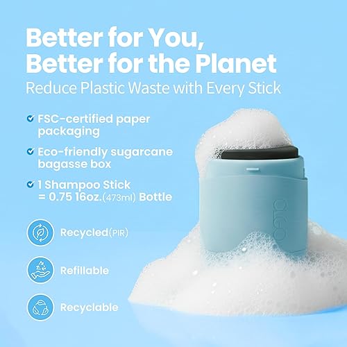 Miniatura 7 de Marine Shampoo Stick Starter Kit 1 estuche + 1 recarga (2.8 oz)  Champú sólido sin jabón para cuero cabelludo con enfriamiento  uva marina, algas,