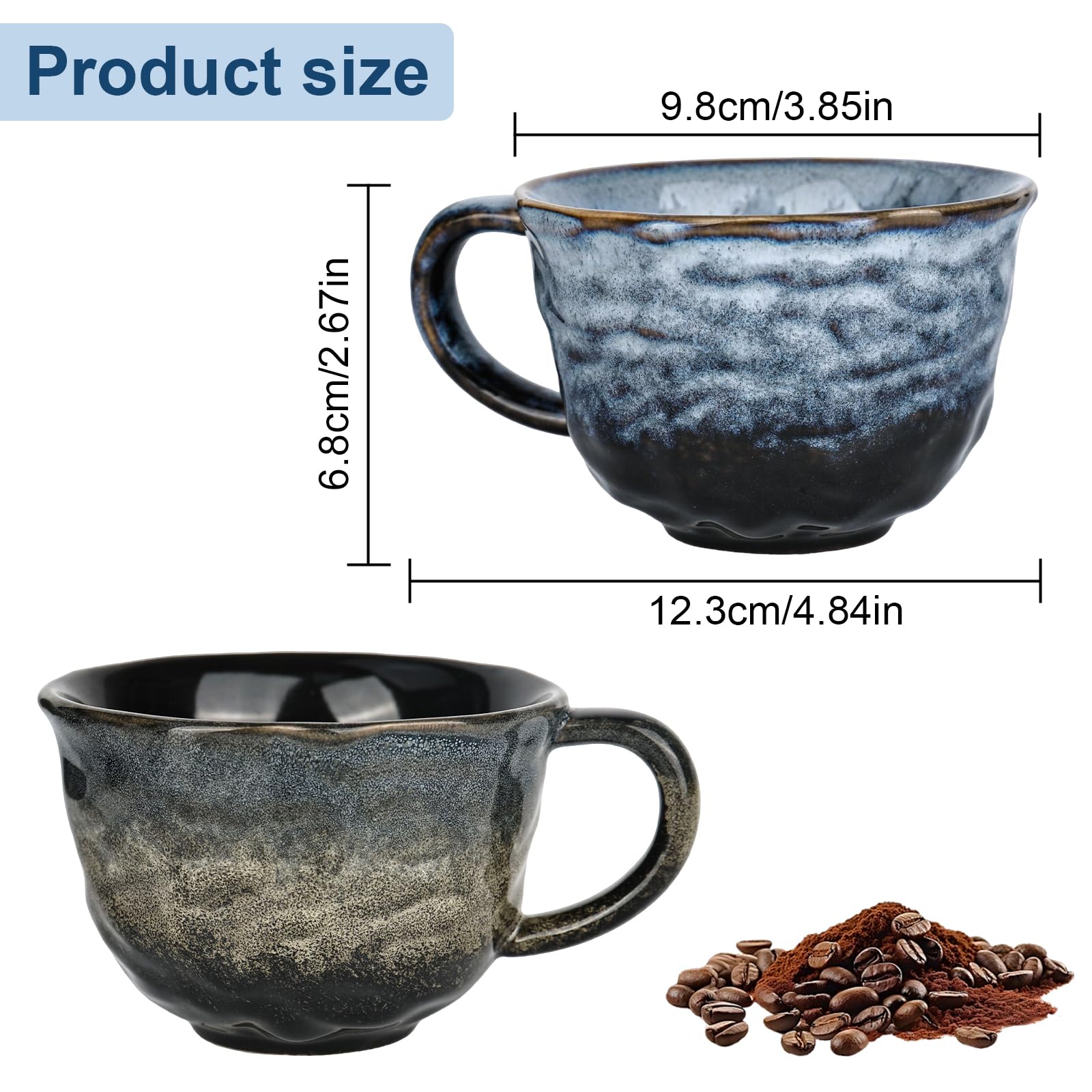 2 Stücke Cappuccinotassen Set Dickwandig aus mit Henkel 270 ml Cappuccino Becher, cappucino tassen für Kaffee, Tee, Latte Macchiato