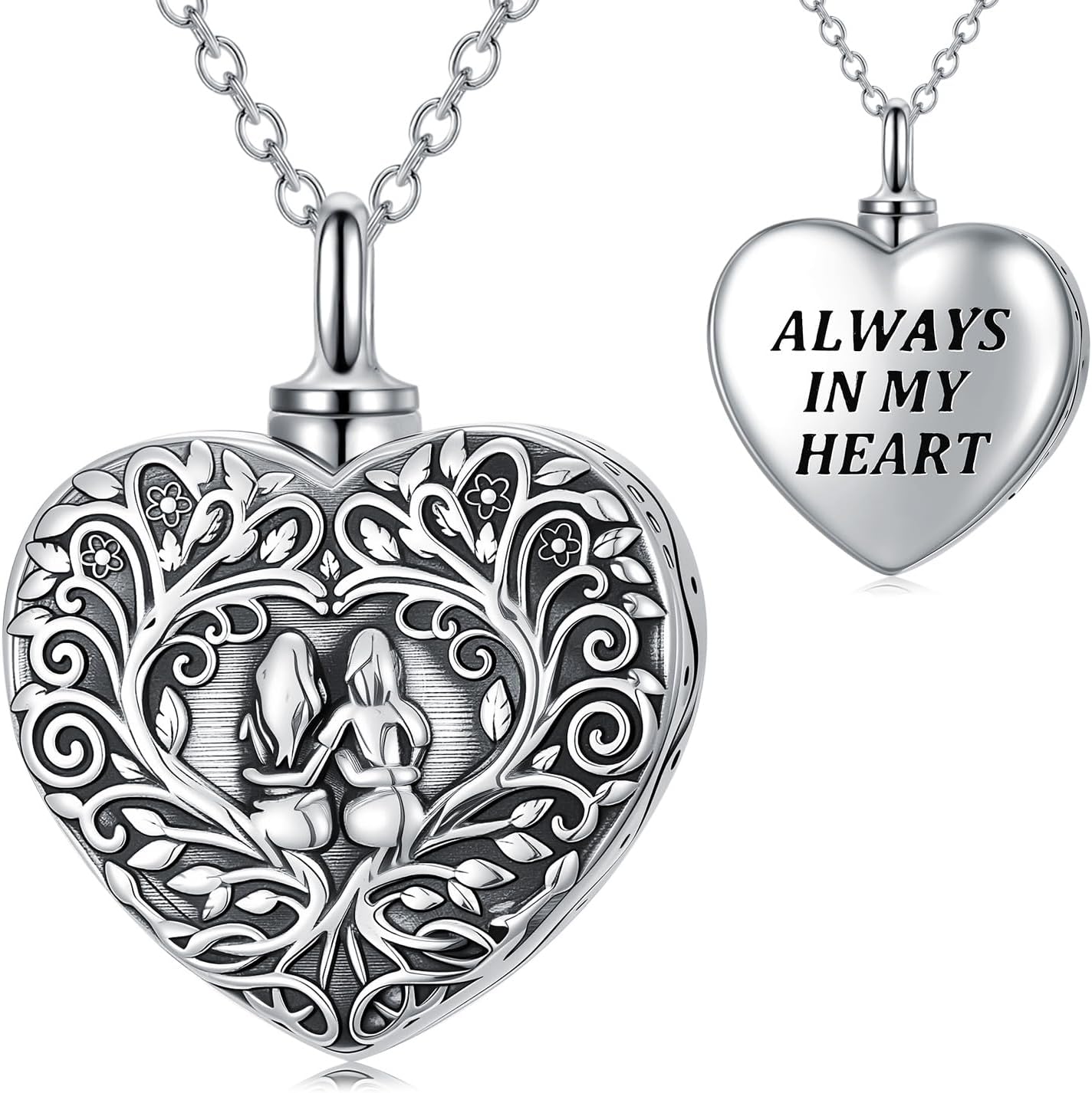 YYB Heart Urn Necklaces for Ashes 925 Sterling Silver Ash Necklace Sisters Necklace Always In My Heart Cremation Jewelry for Ashes Ash Pendants Cremation Jewelry Gift for Mom Grandma Women Her