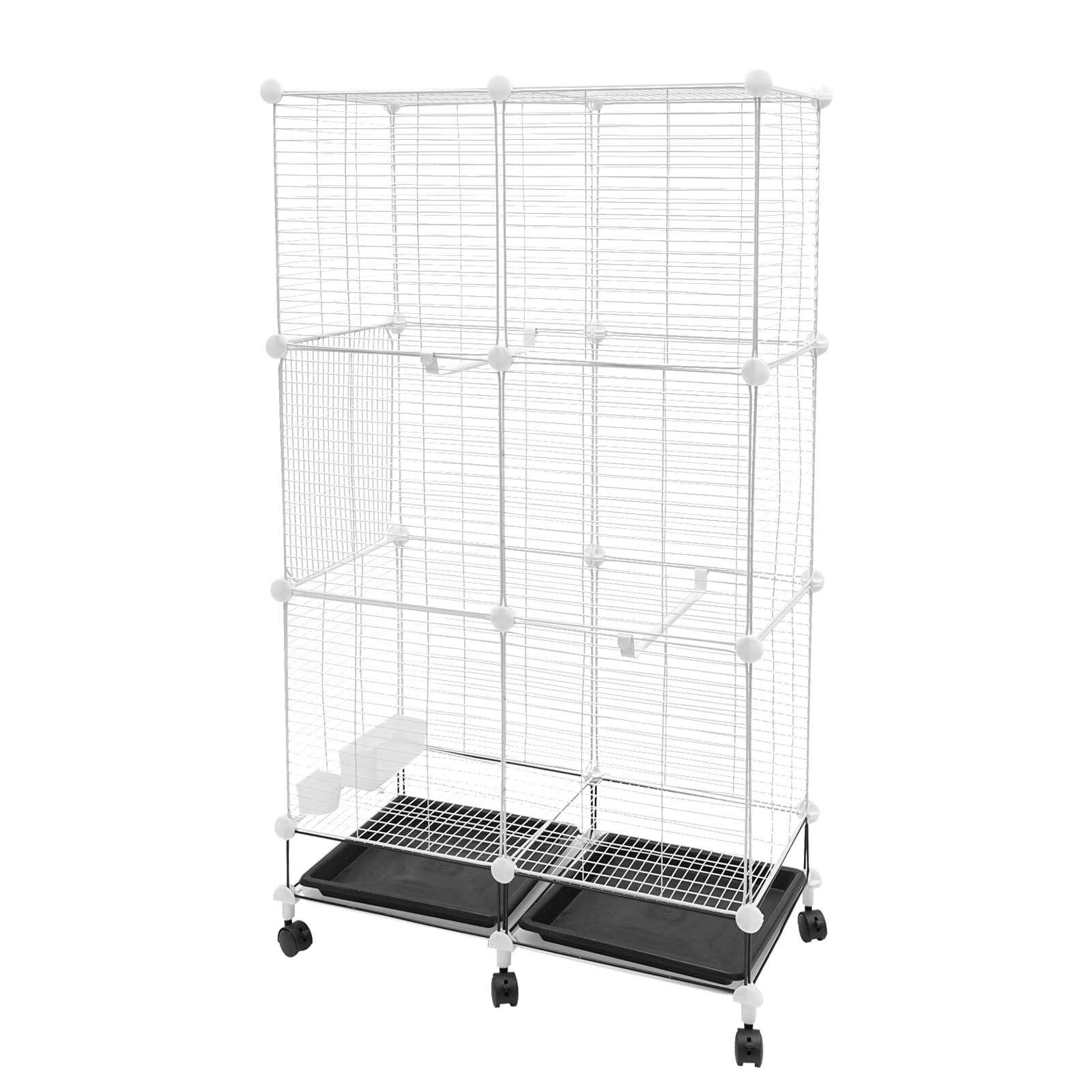 Jaula para pájaros con puertas, 75 x 37 x 125 cm, grande, de hierro, bandeja de suciedad, rueda universal, 6 ruedas, color blanco