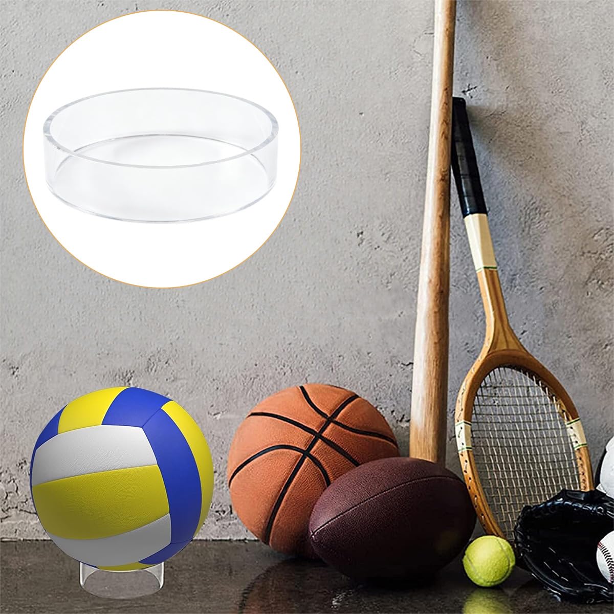 Riven 6 soportes de bola de acrílico transparente, soporte de exhibición redondo para baloncesto, voleibol, fútbol, cajas de almacenamiento de recuerdos