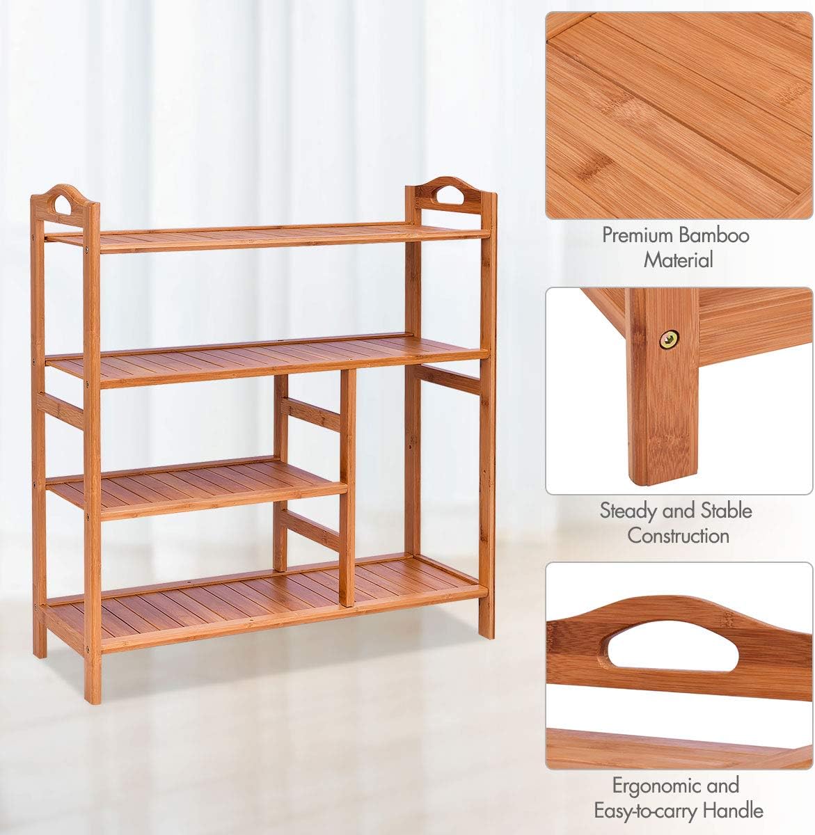 Giantex 4-Tier Bamboo Shoe Rack, Lightweight and Portable, Space Saving Design, Convenient Use