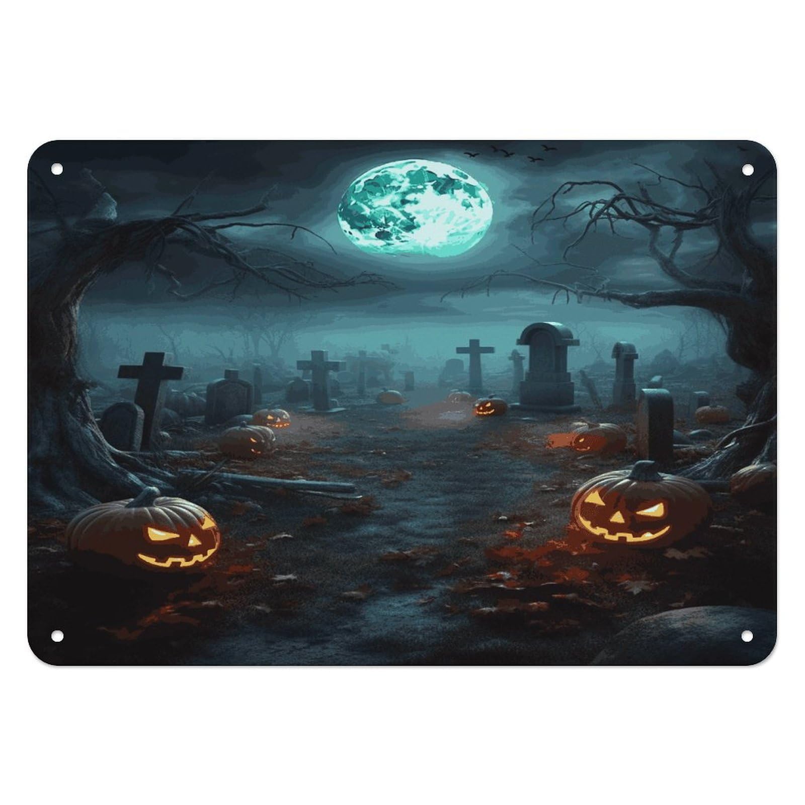 Btcowzrv Style Horror Pumpkin Cemeteryhorror Pumpkin Cemetery Metal Sign, 5.5" X 7.9" Tin Wall Decor, Wall Art Plaques For Home Wedding Decor Room Living Room Decoration