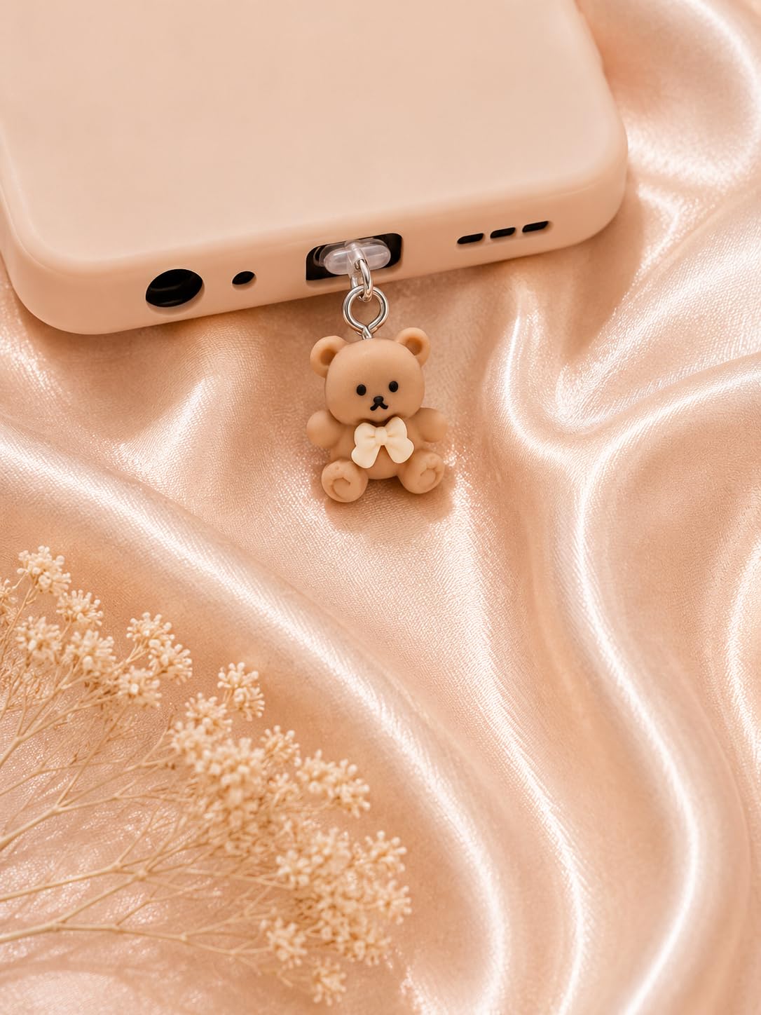 Case Creation Bow Charm Charging Jack Protector Anti-dust Plugs for USB-C Port Type-C Rhinestone Cute Cap Compatible with Smartphones, Tablets, Laptops (Brown Teddy Bear Dust Plug Charm, Pack of 1)-image-48
