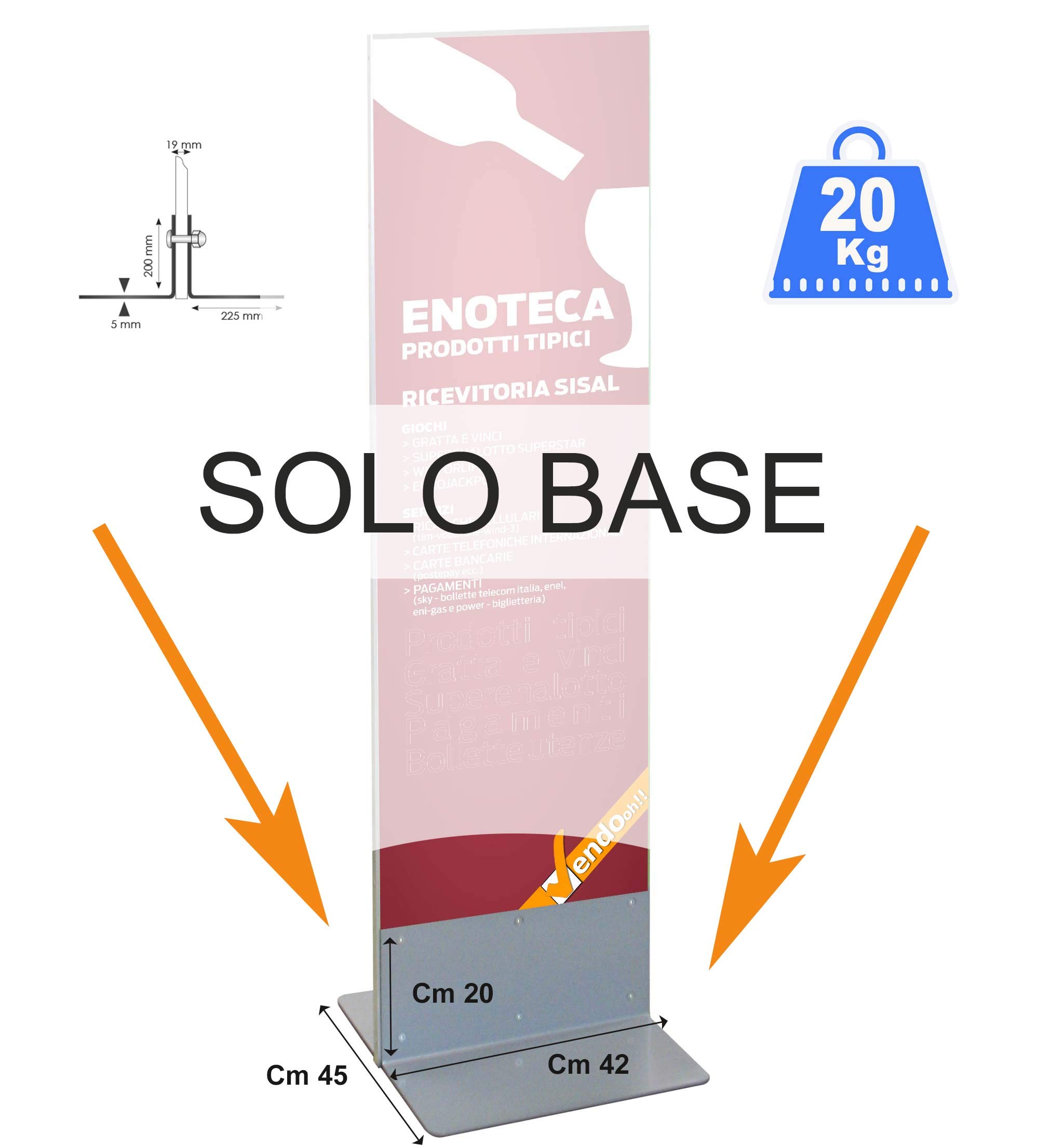 BASE 42 CM IN METALLO PER TOTEM PUBBLICITARIO BIFACCIALE ESPOSITORE DA PAVIMENTO