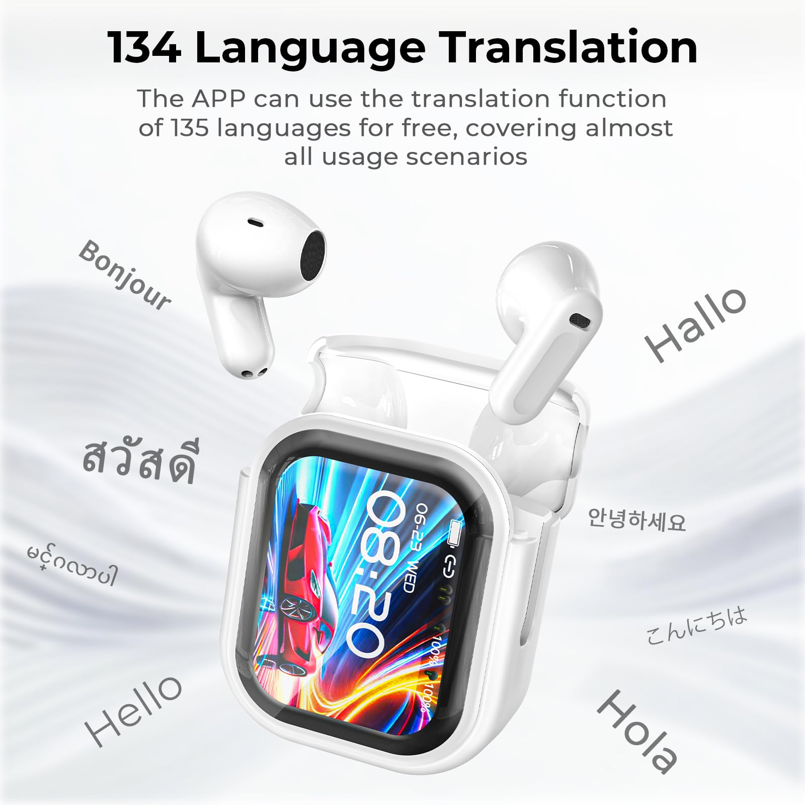 Casque traducteur IA 3 en 1 traduction temps réel 165 langues Bluetooth 6.0 écouteurs sans fil écran tactile son Hi-Fi NE20