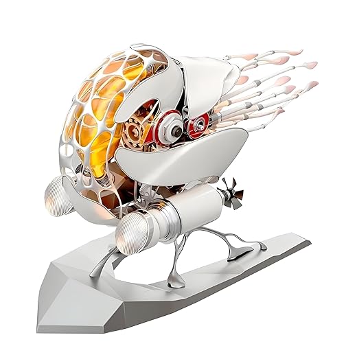 Mechanical Nautilus Metal Model, Motorized Biomimetic Ocean Creature Art Sculpture - Creative Art Toy Collectible, Unique Birthday Gift Idea Desktop Decor (White Assembly)