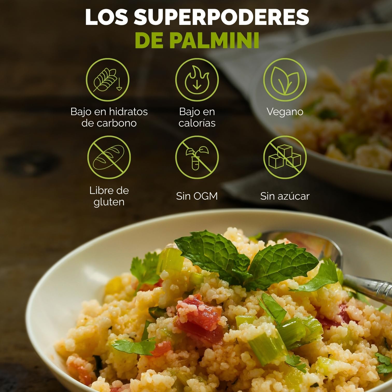 PALMINI Arroz - Palmito – Bajo en calorías – Bajo en carbohidratos – Keto - Vegano – Libre de OGM – Libre de Gluten – Sin azúcar – 338g | (Pack de 6 unidades)