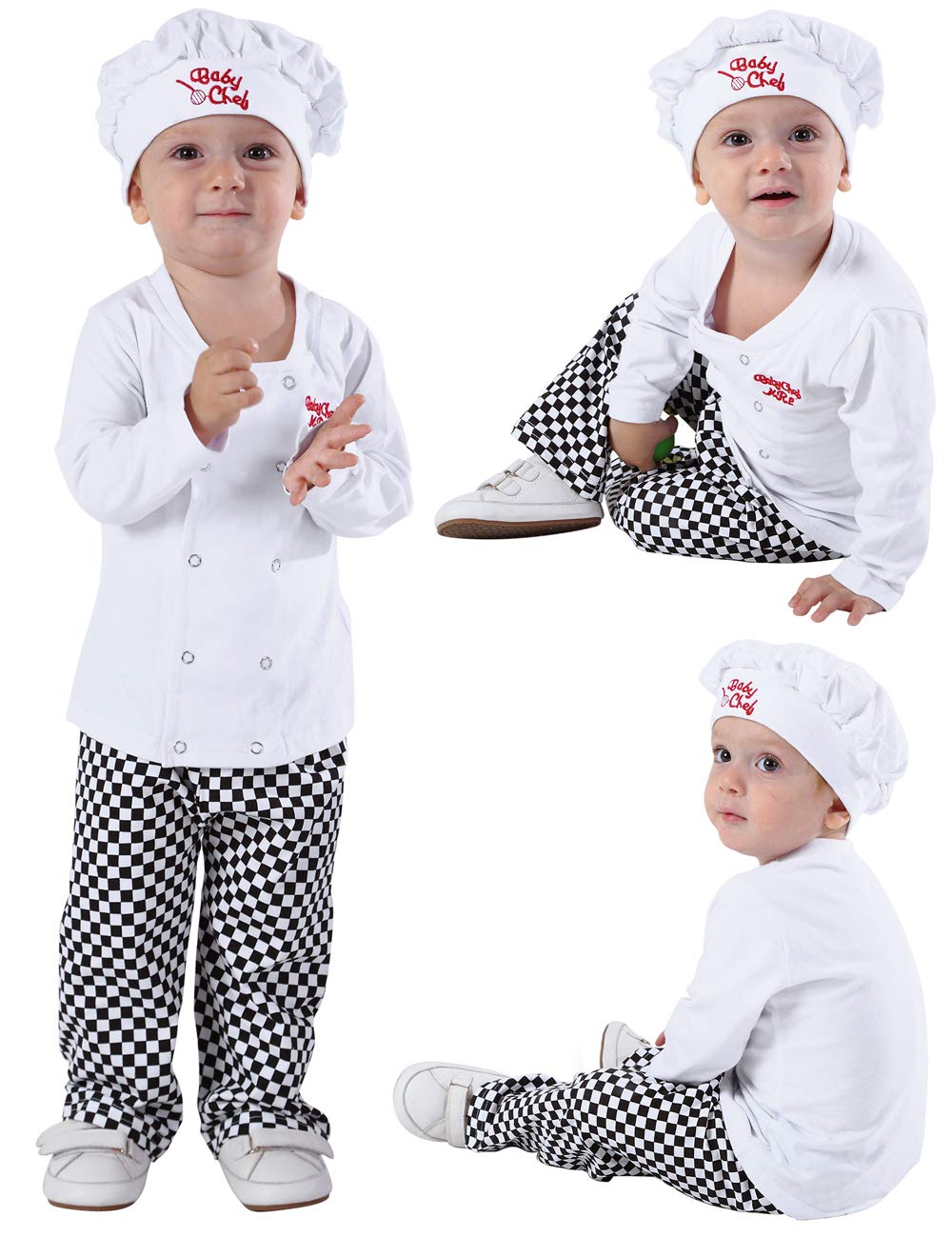 MOMBEBE COSLAND Ensembles Chef Bébé Garçon Halloween Tenue 3 Pièces 6-12 Mois Blanc