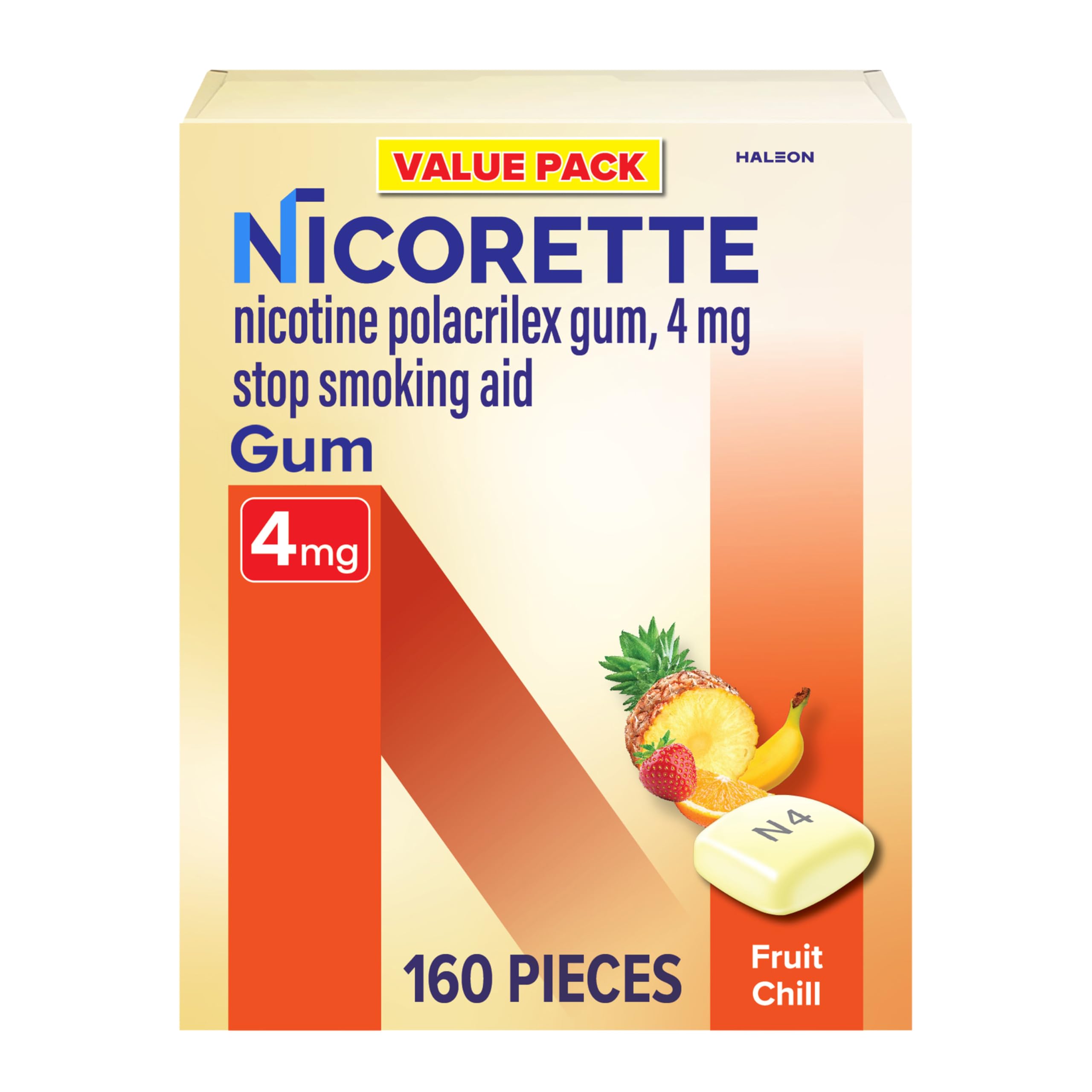 Nicorette4mg Nicotine Gum to Help Quit Smoking - Fruit Chill Flavored Stop Smoking Aid, 160 Count