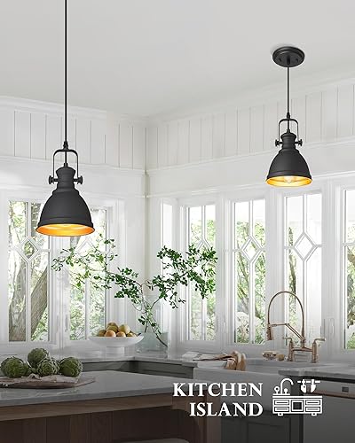 Miniatura 6 de AD-2151-1P3 - Luces colgantes, iluminación colgante minimalista para isla de cocina, lámparas colgantes con metal negro, paquete de 3 unidades