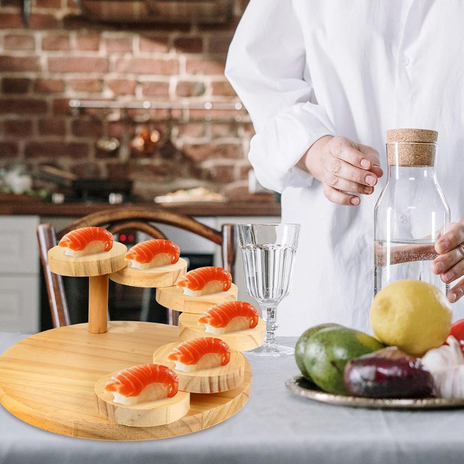 Bandejas para Servir Sushi y Sashimi Expositor de Madera para Platos Plato para Servir Aperitivos, postres, escalones y escaleras Bandejas giratorias para Servir Sushi y Geta,6 Steps