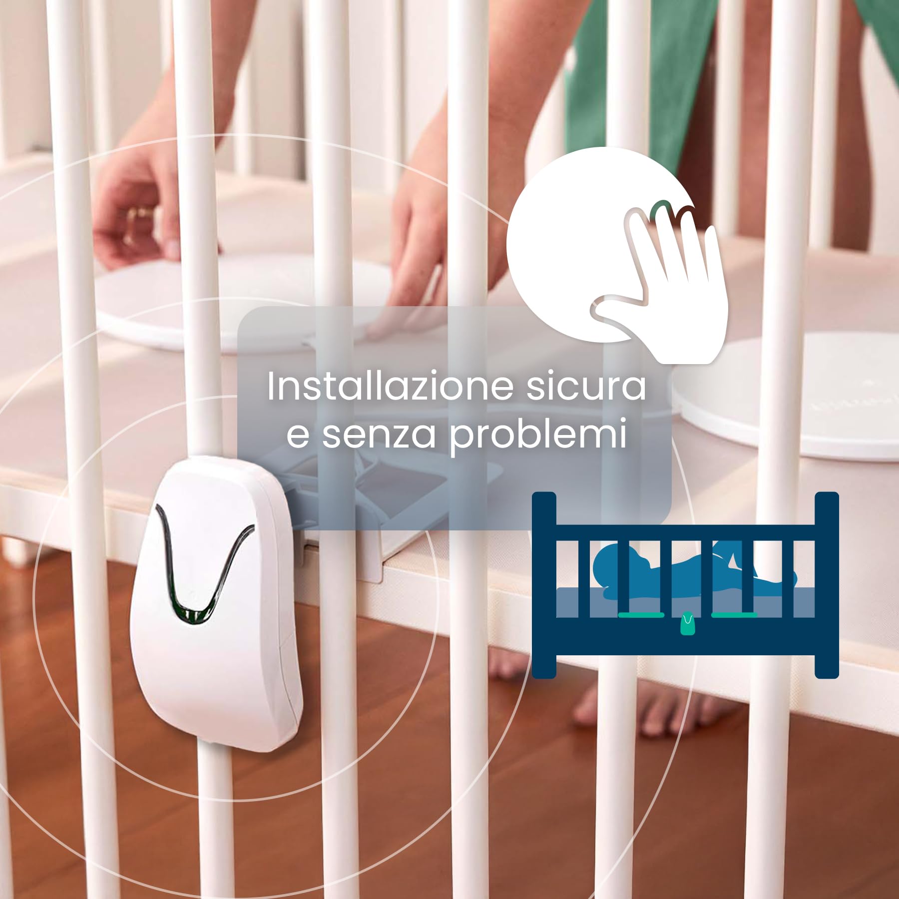 Babysense Baby Monitor Avvisi in Tempo Reale per Mancanza di Respiro, Notifiche di Irregolarità Respiratoria, Certificato Medico, Copertura Completa del Letto con 2 Sensori