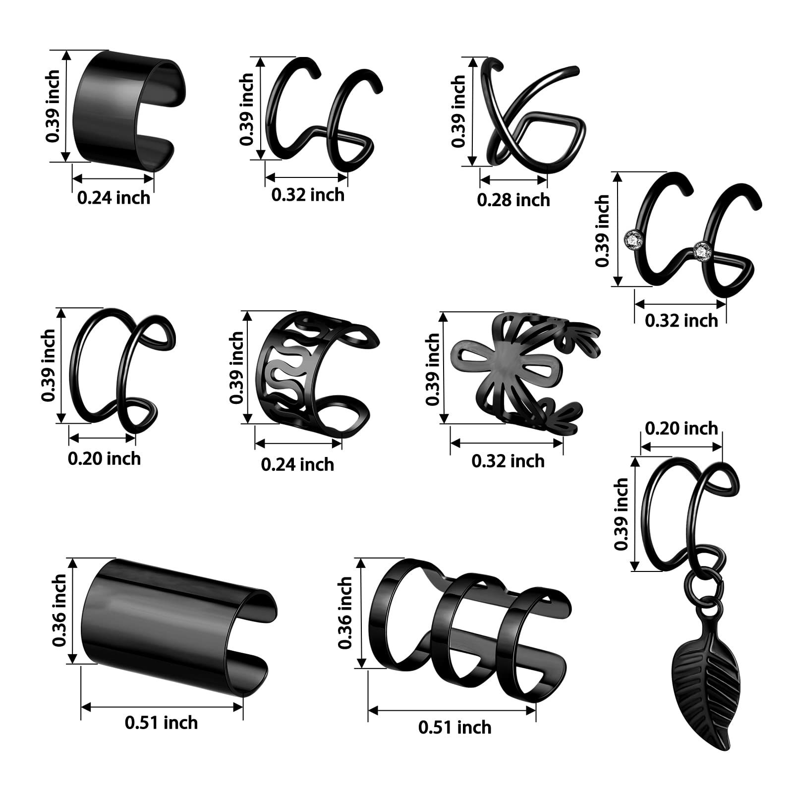 20 Pcs Ear Cuffs Wrap Clip On Earrings Women Cuff Earrings Non Piercing Cartilage Helix Hoop Earring Adjustable Fake Earrings Piercings Punk Ear Jewelry Set Black Gold Silver Rose Gold