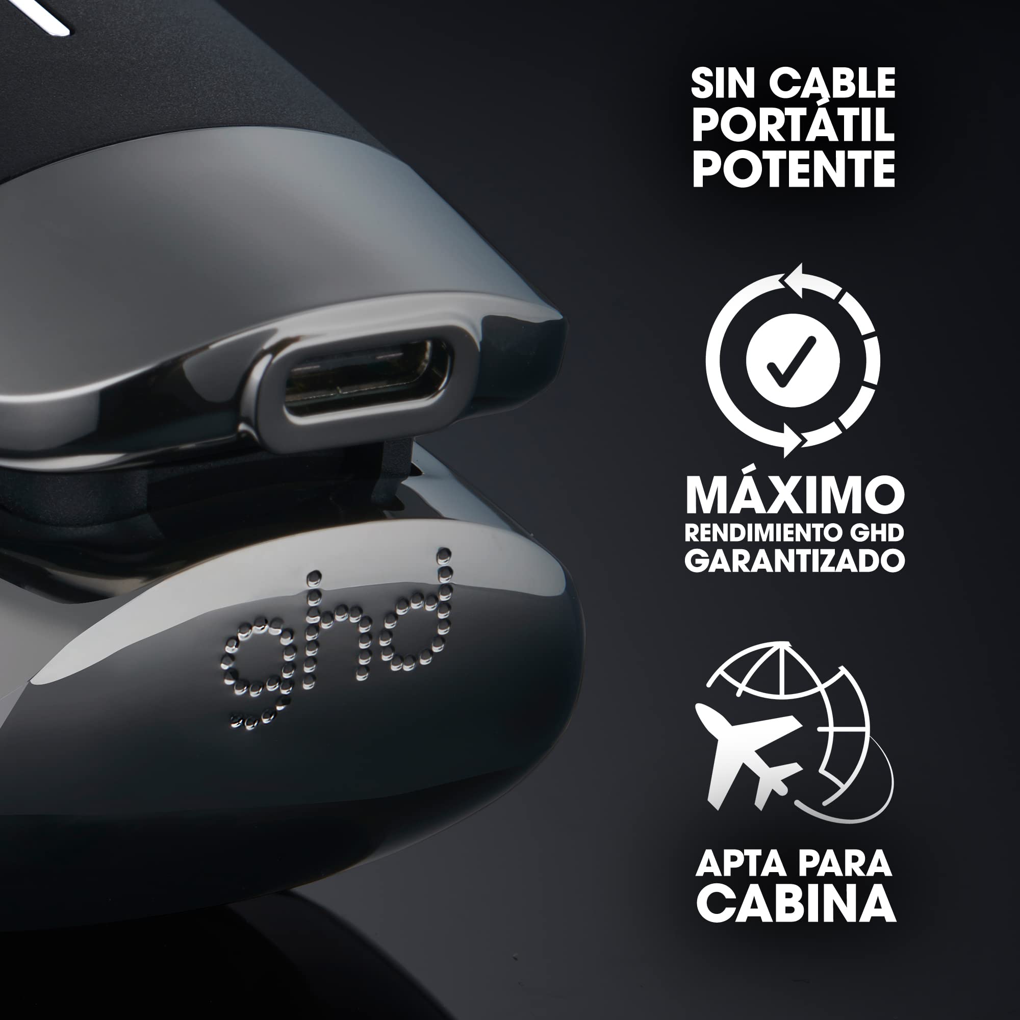 ghd unplugged - plancha de pelo profesional inalámbrica con tecnología dual - zone, Negra