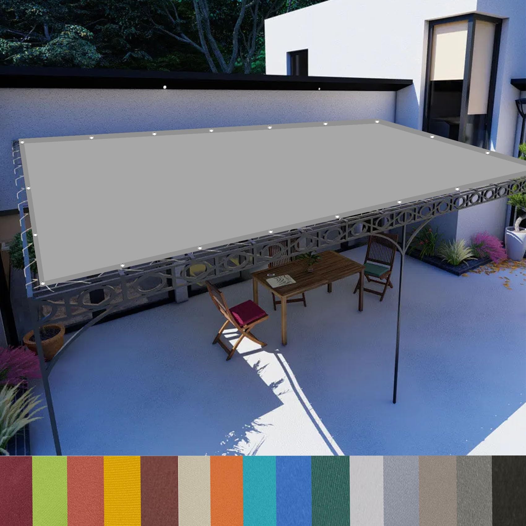 Voile d'ombrage pour terrasse et camping grande toile 3.5x6.5m gris clair
