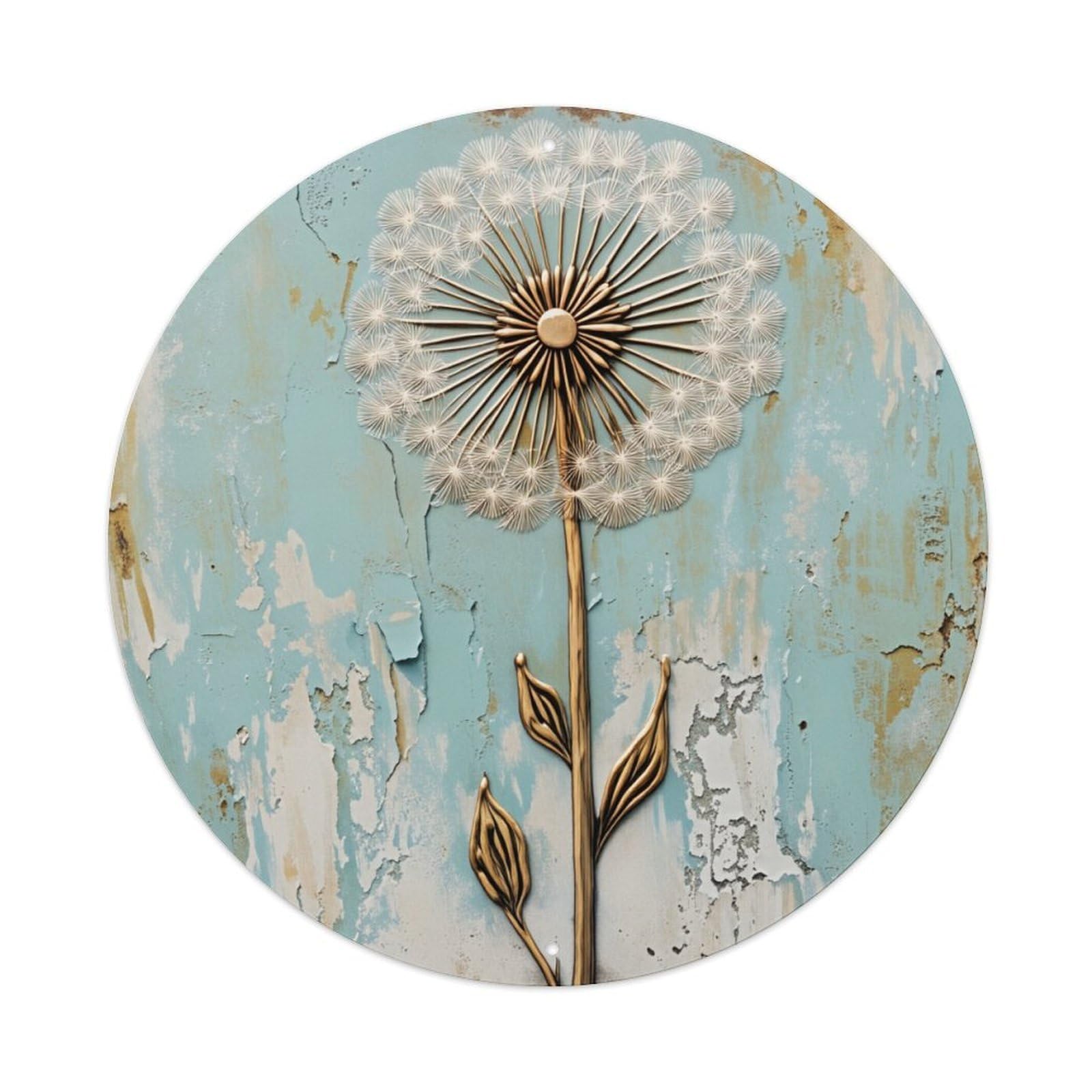 Dandelion Metal Art Design Pattern Round Tin Sign Vintage Metal Poster, Home Bar Garage Man Cave Cafe Indoor & Outdoor Wall Decoration 8x8Inches