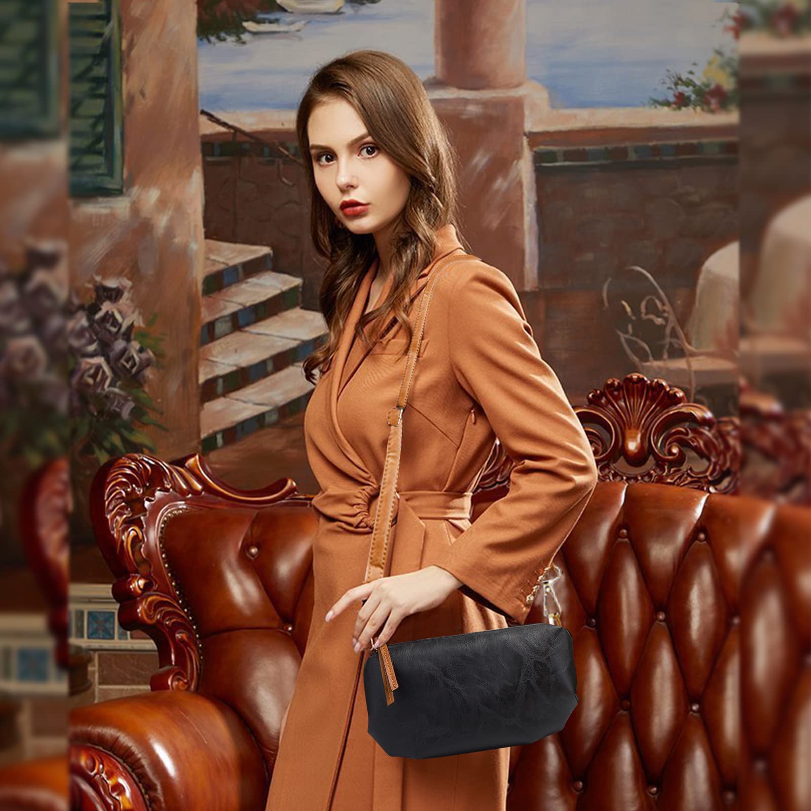 FANDARE - Bolso de mano retro para mujer, bandolera, impermeable, bolsa de piel suave, bolsa de hombro para 4 piezas para viajes y trabajo, Negro, large, Retro