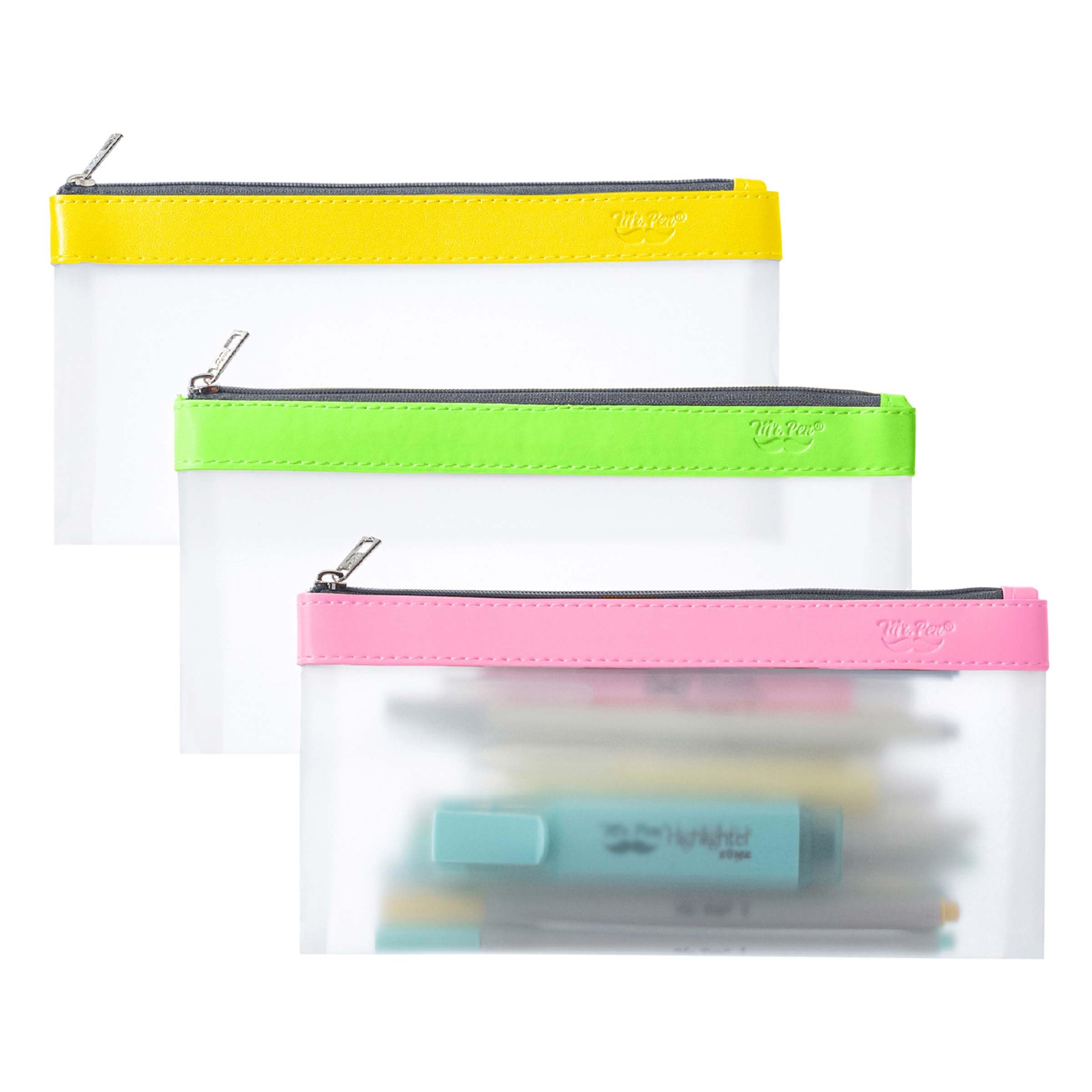 Mr. Pen- Clear Pencil Pouch, 8.50"x4.25", 3 Pack, Durable TPU Material, Medium Water-Resistant Pencil Bags with Smooth Zipper, Multipurpose Clear Pouch for Stationery, School, Office, Travel Supplies
